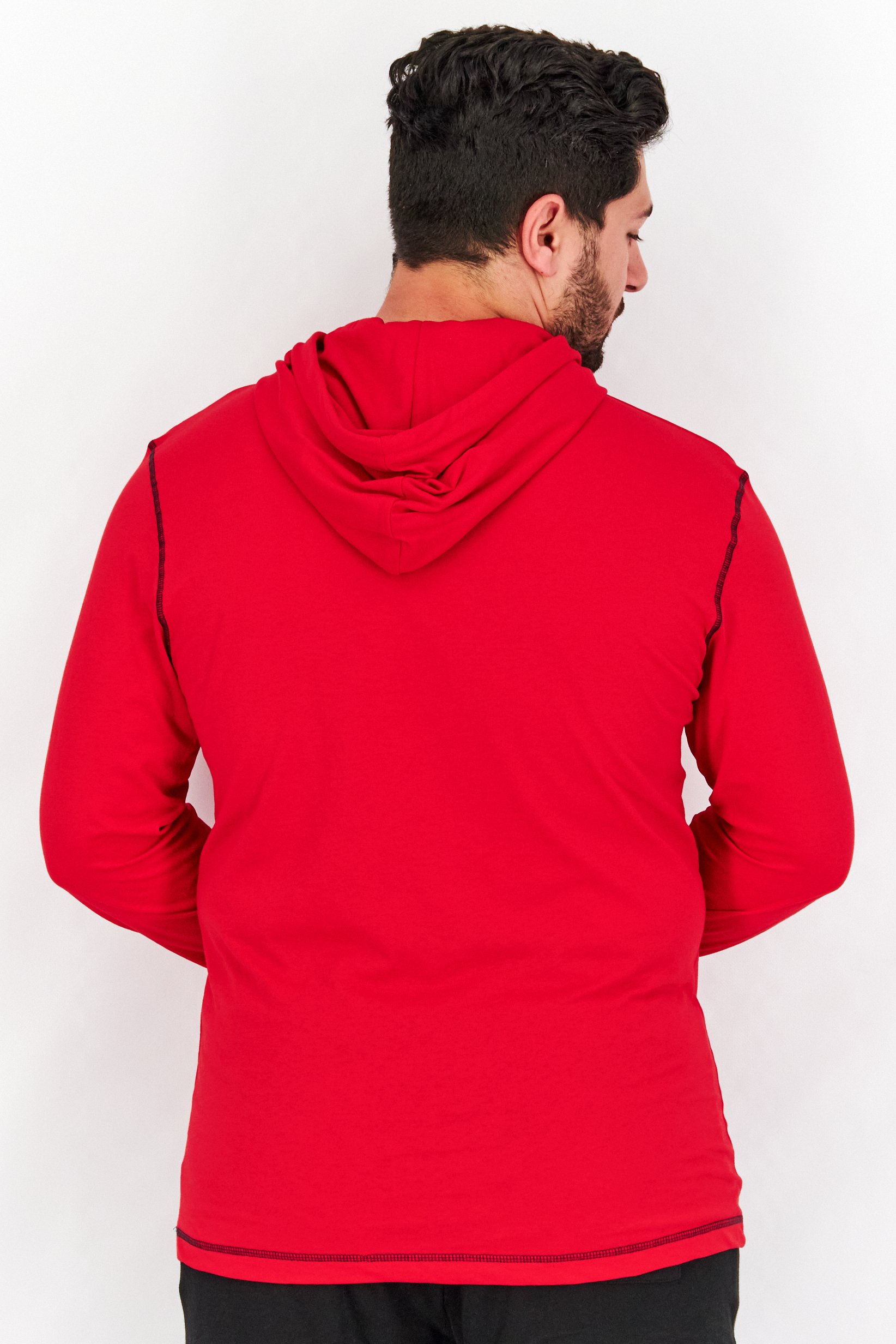 Men Graphic Print Full Sleeves Hooded Sleepwear T-Shirt, Red