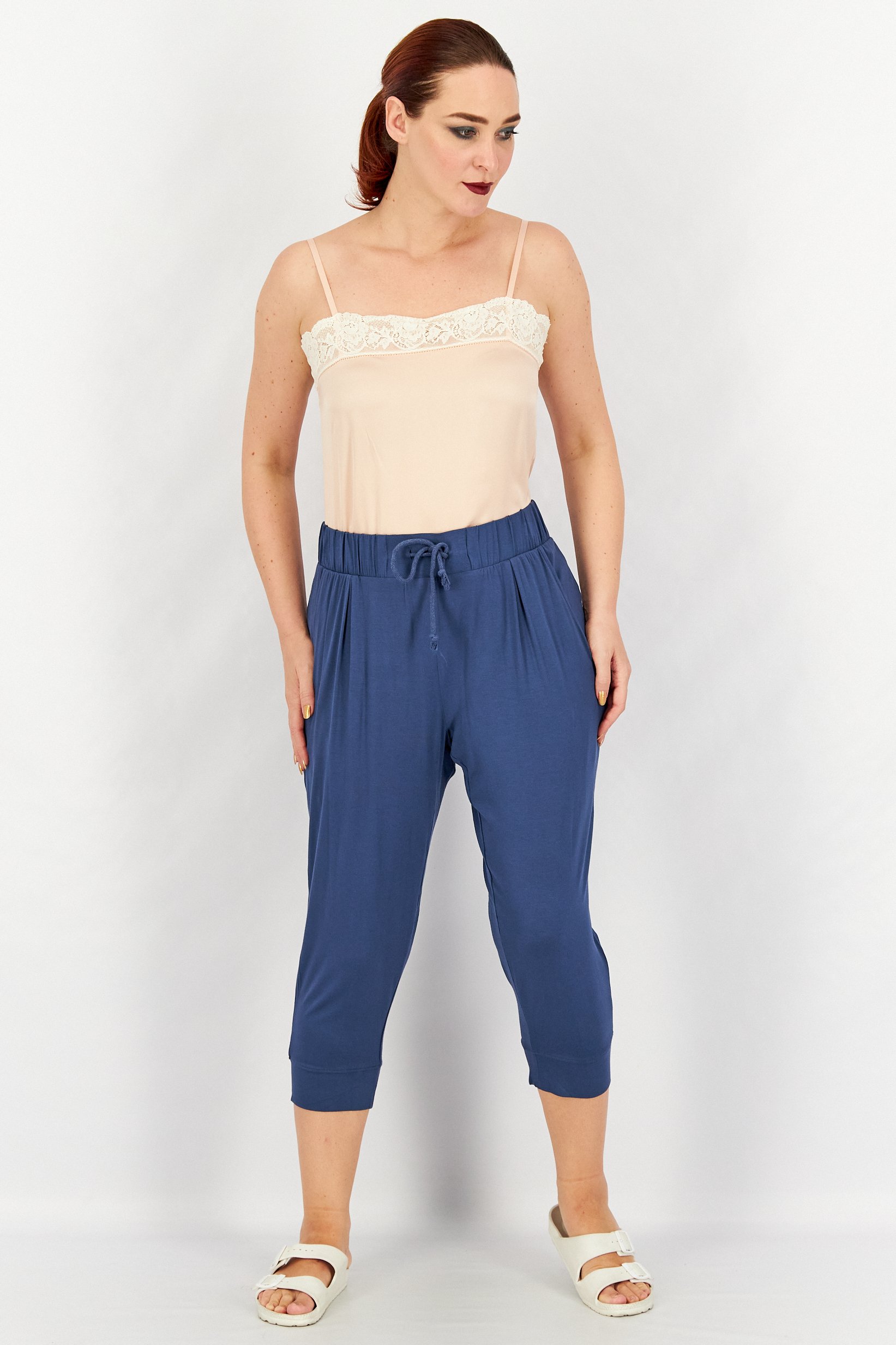 Women Comfort Fit Solid Pull On Pants, Navy