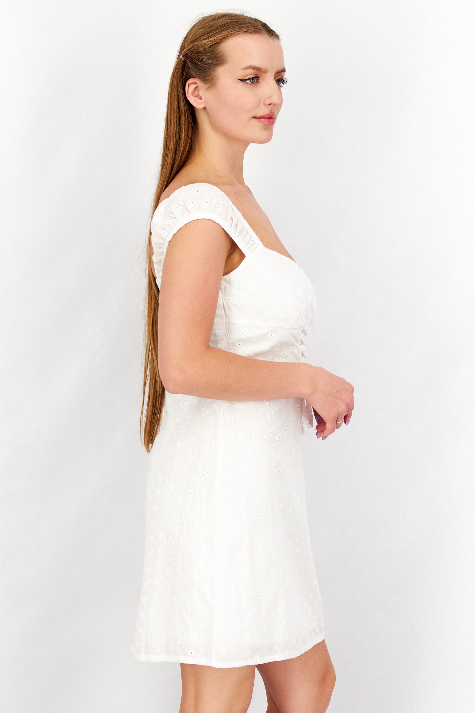 Women Eyelet Mini Dress, White