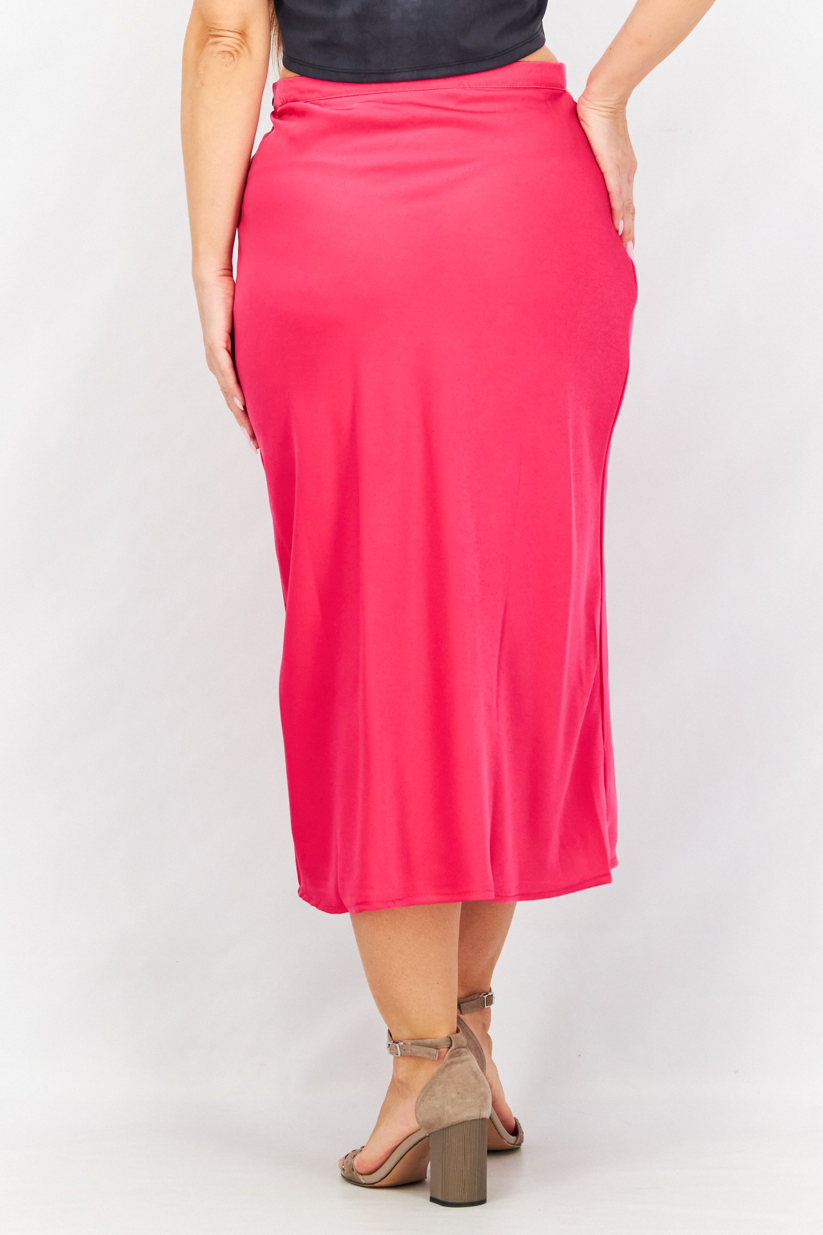 Women  Silky Casual Midi Skirt, Pink