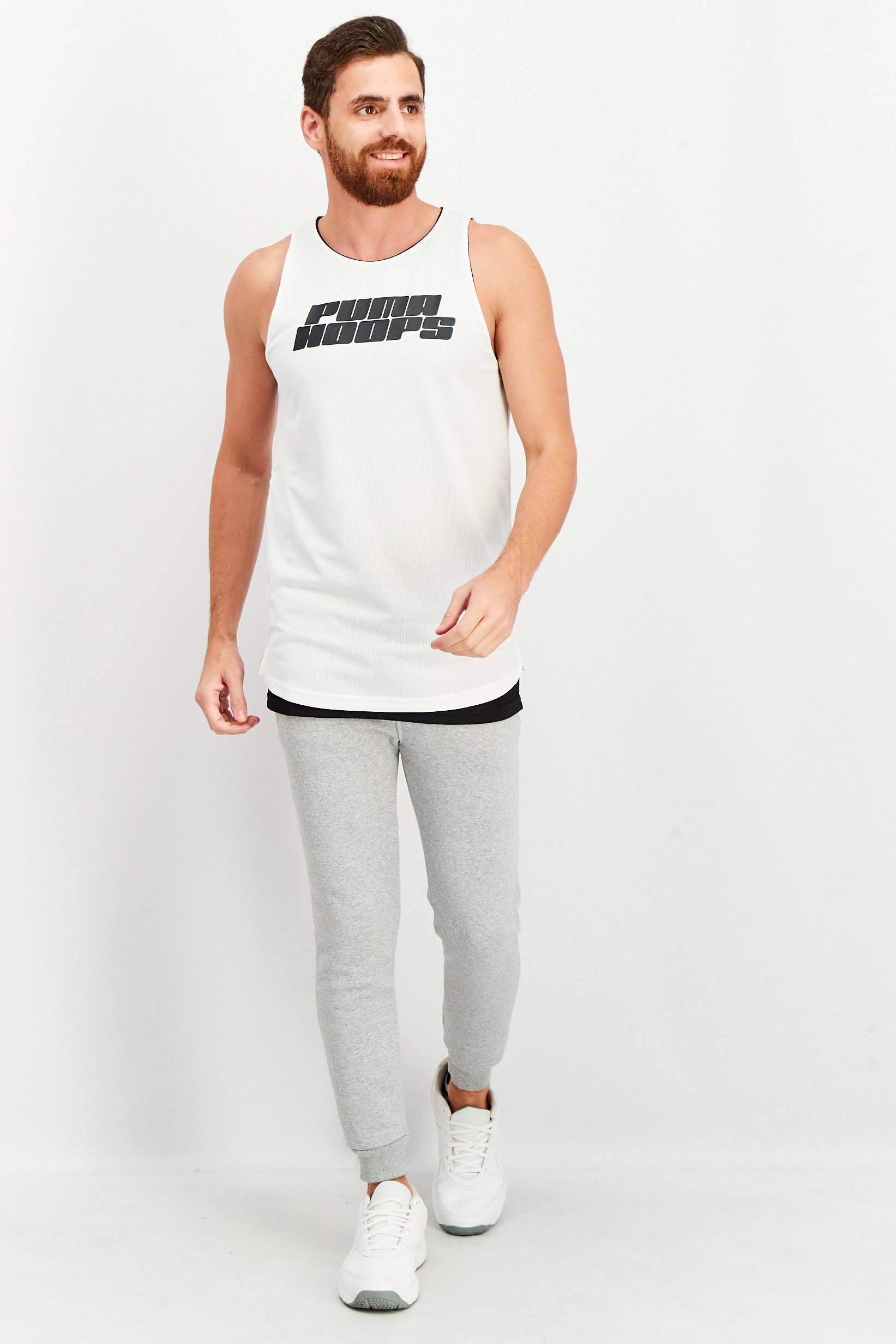 Men Sportswear Fit Sleeveless Training Tank, White/Black