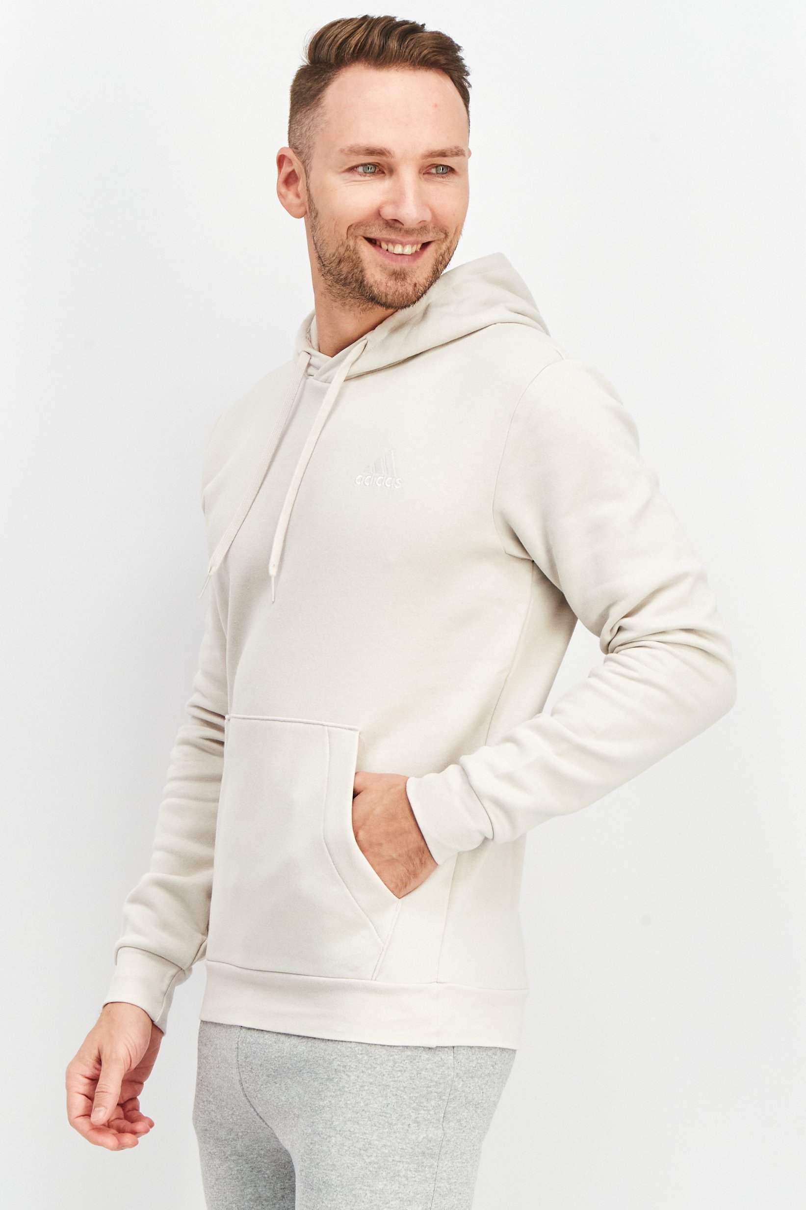 Men Sportswear Fit Hooded Long Sleeve Outdoor Sweatshirts, Off White