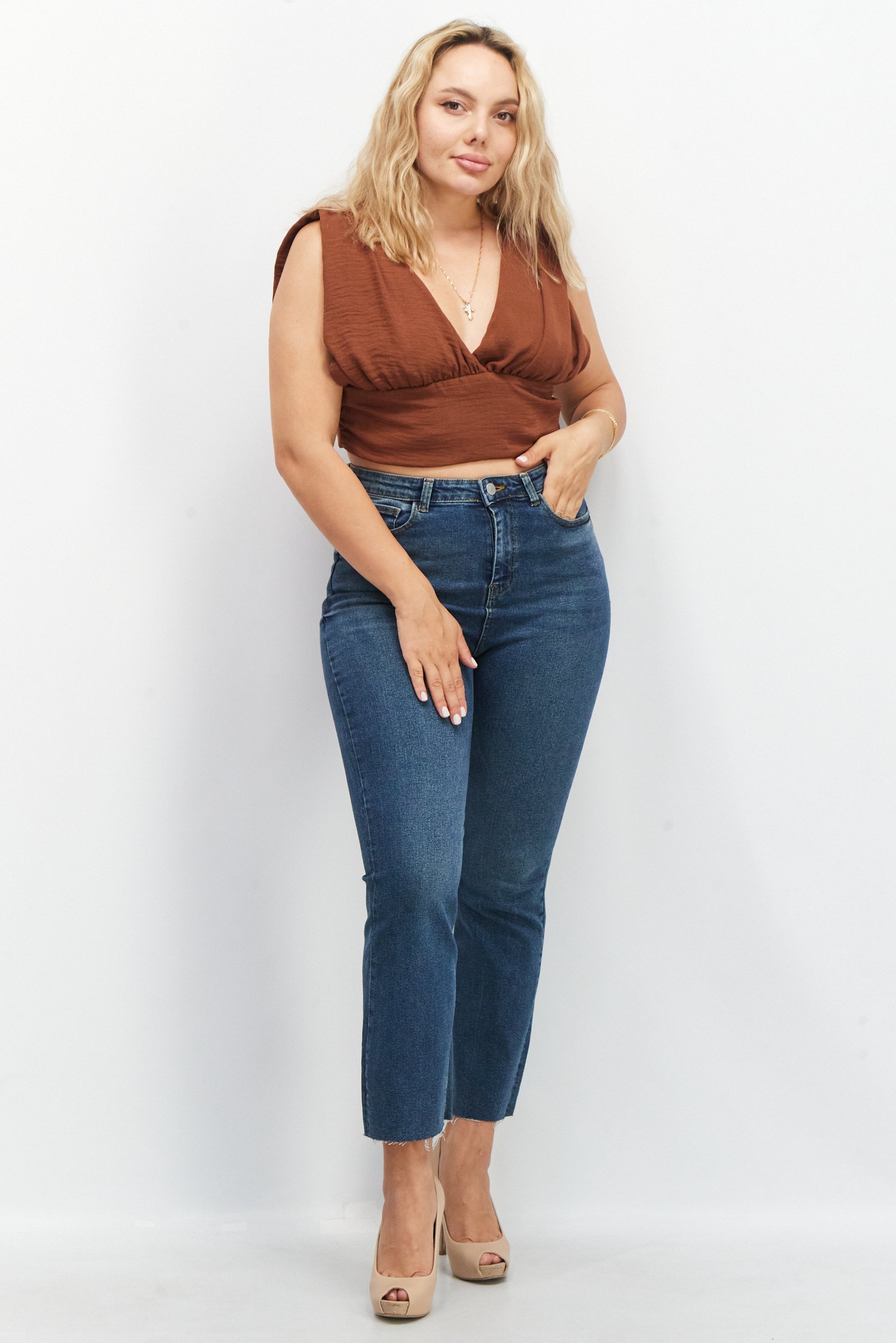 Asos Design Women Plunge Sleeveless Solid Top, Brown