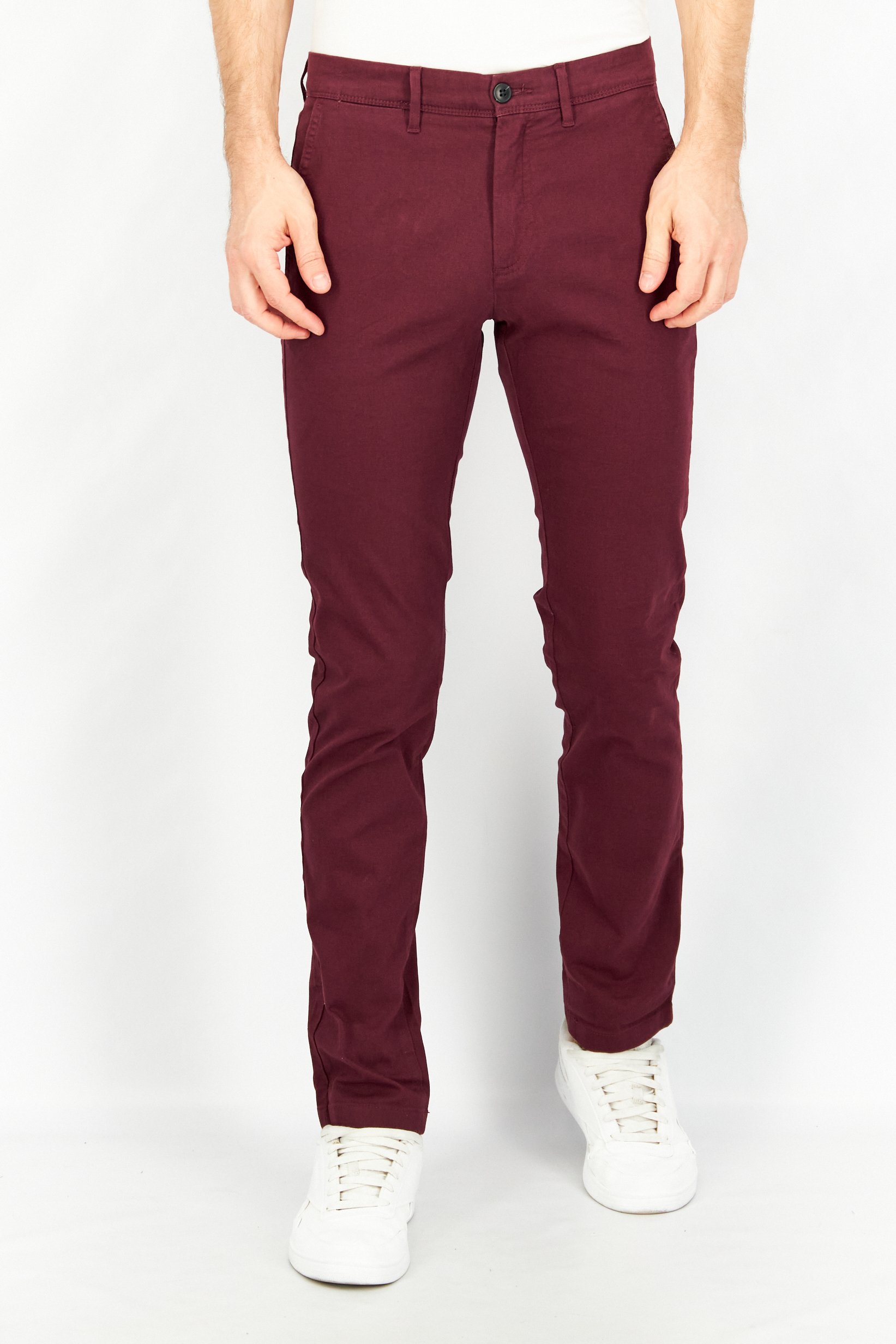 Men Slim Fit Plain Stretchable Chino Pants, Bordeaux