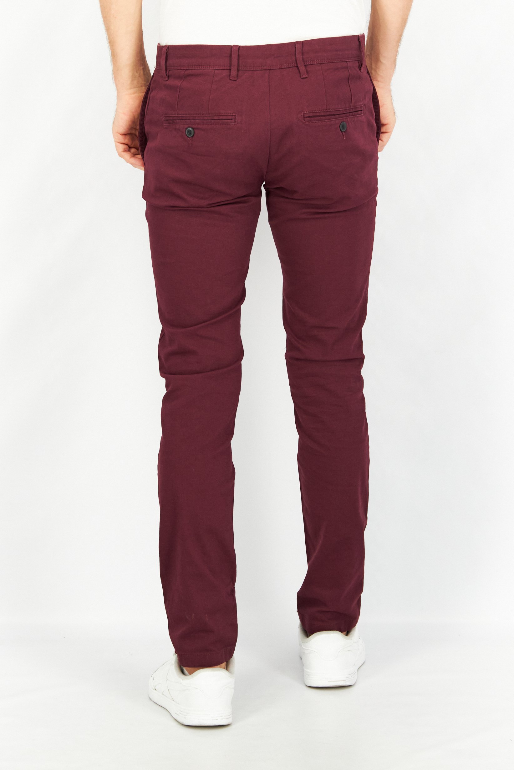 Men Slim Fit Plain Stretchable Chino Pants, Bordeaux