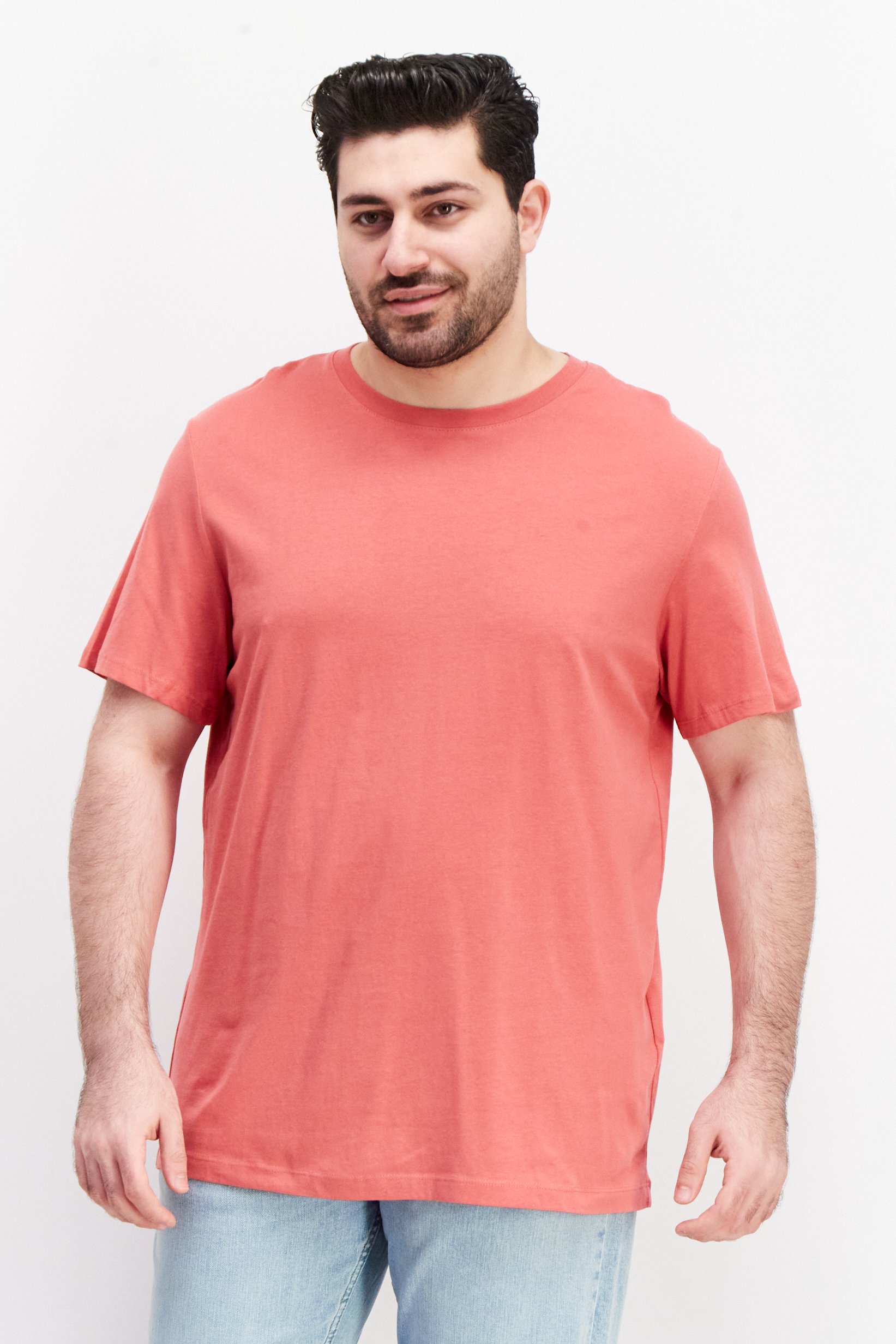 Men Crew Neck Short Sleeves Plain T-Shirt, Pink
