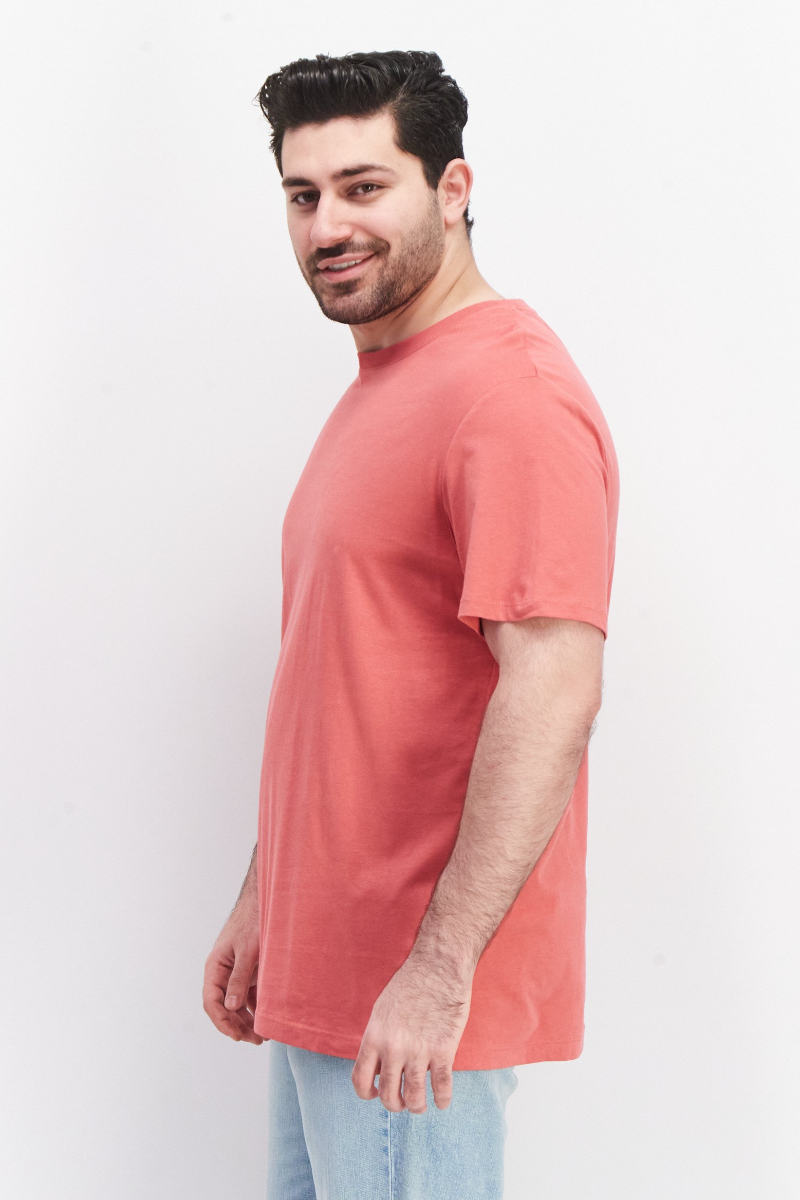 Men Crew Neck Short Sleeves Plain T-Shirt, Pink