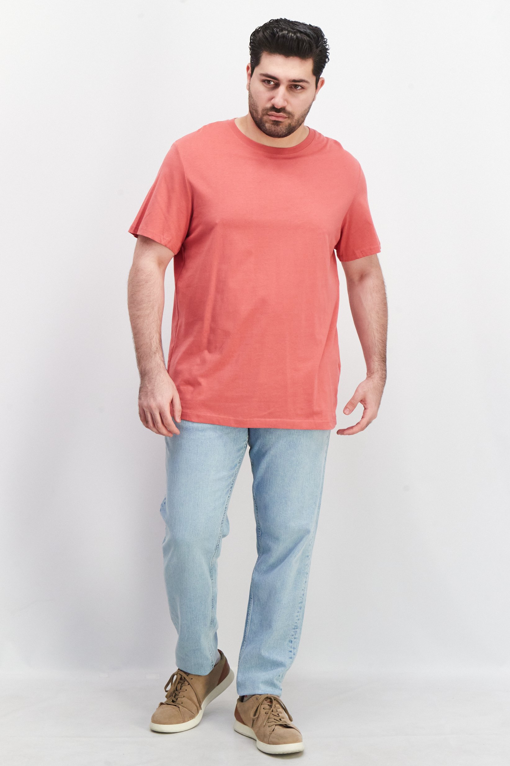 Men Crew Neck Short Sleeves Plain T-Shirt, Pink