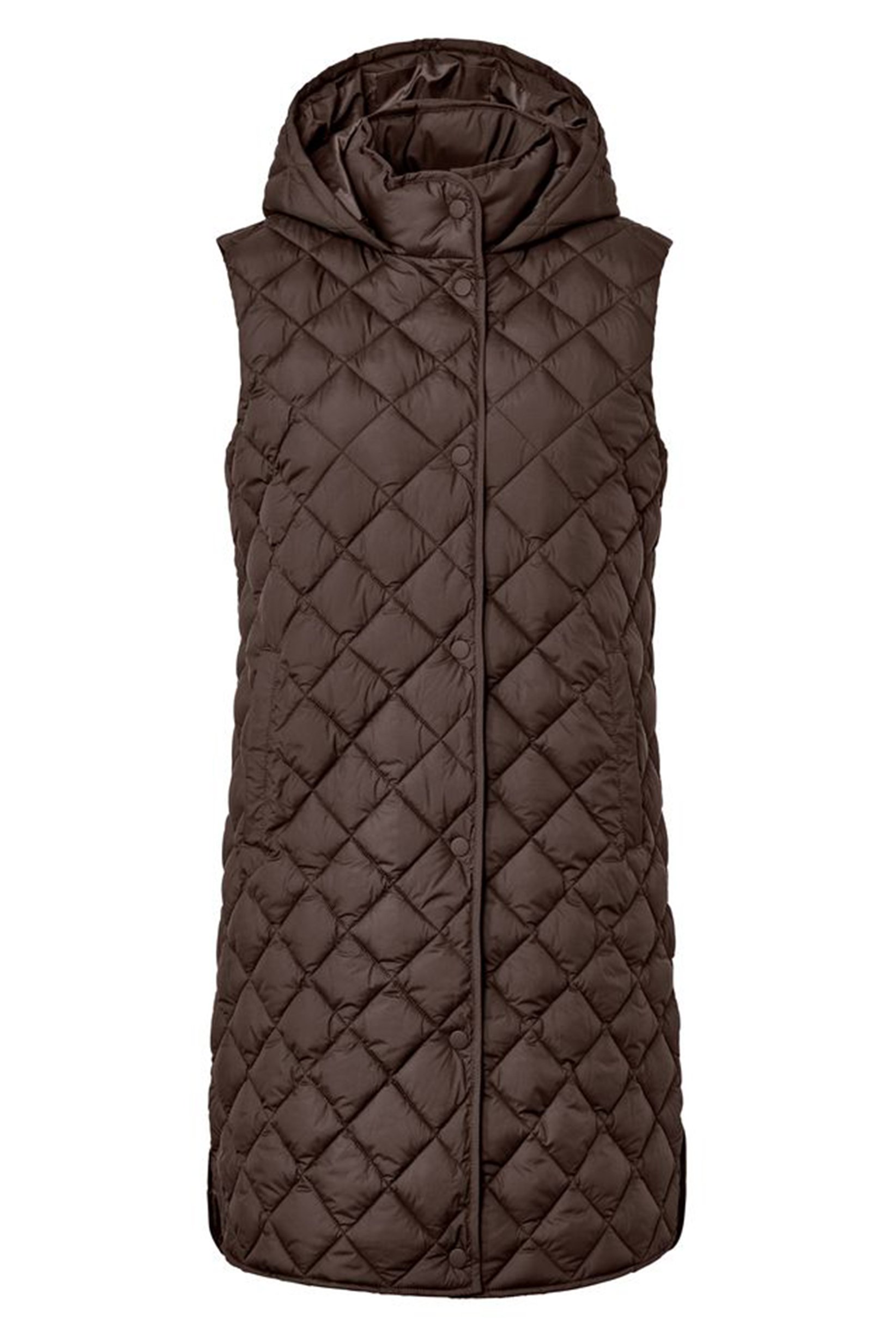 Women Quilted Long Vest Coat Jacket, Dark Brown