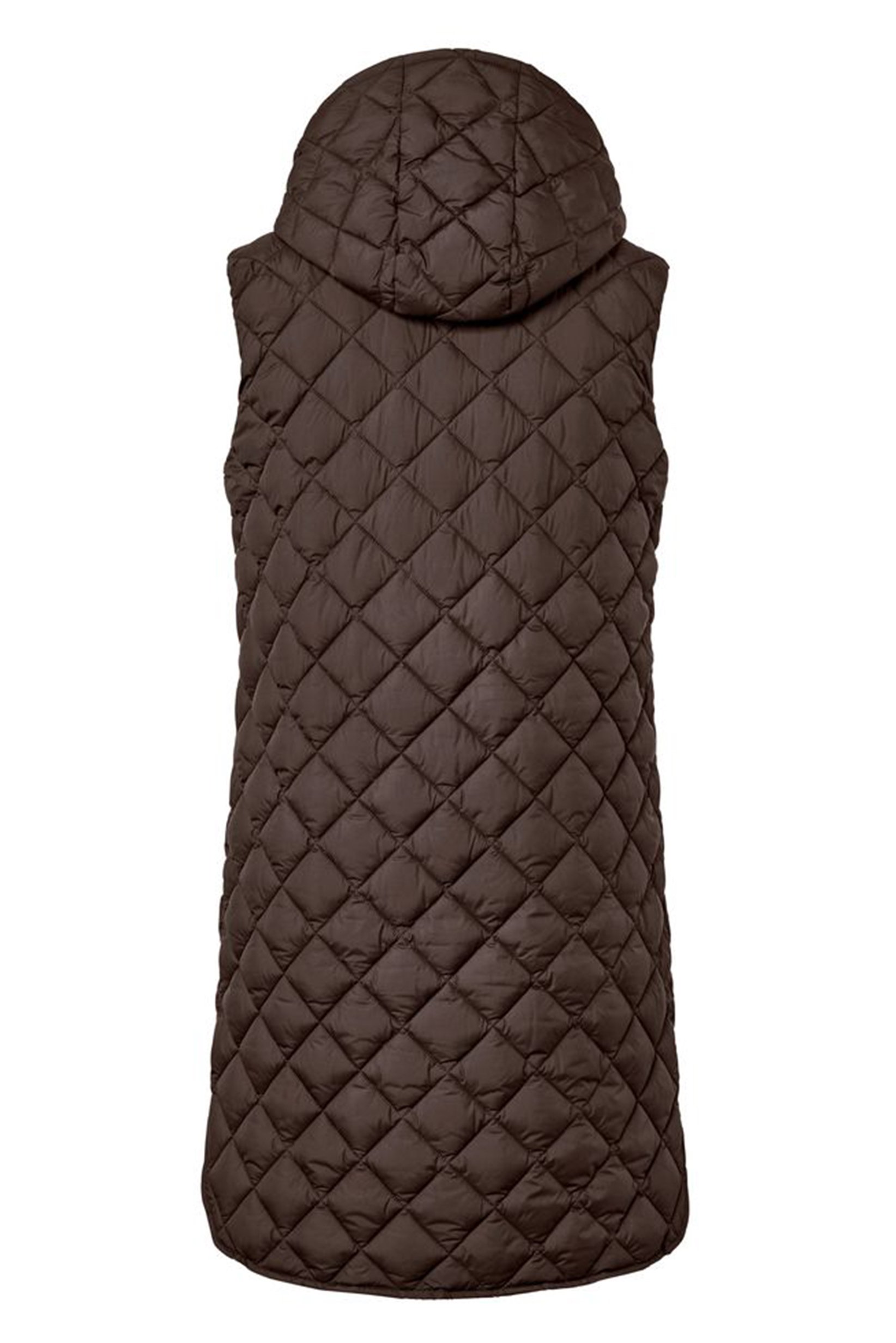 Women Quilted Long Vest Coat Jacket, Dark Brown