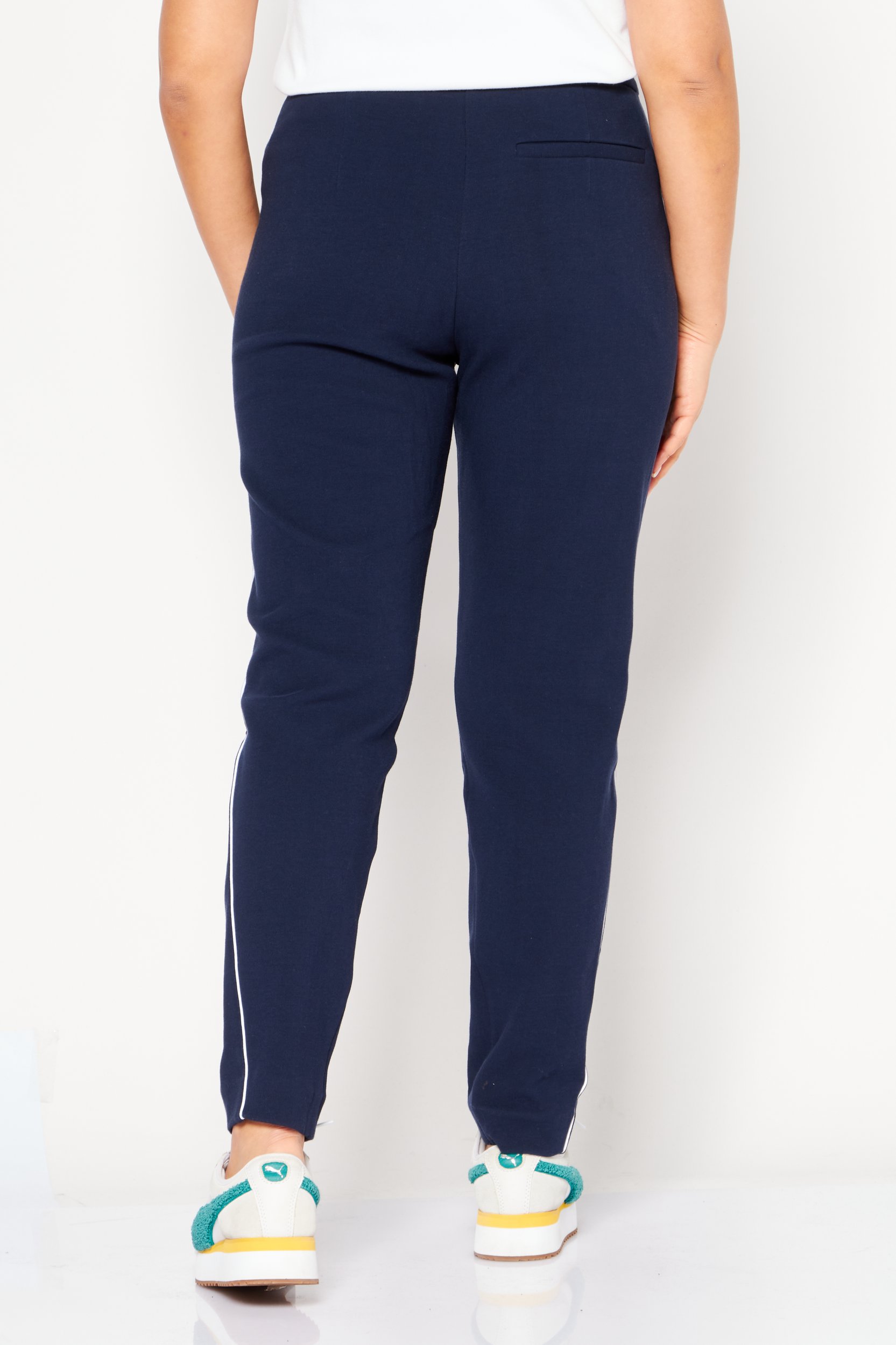 Women Regular Fit Embroidered Logo Straight Pants, Navy Blue