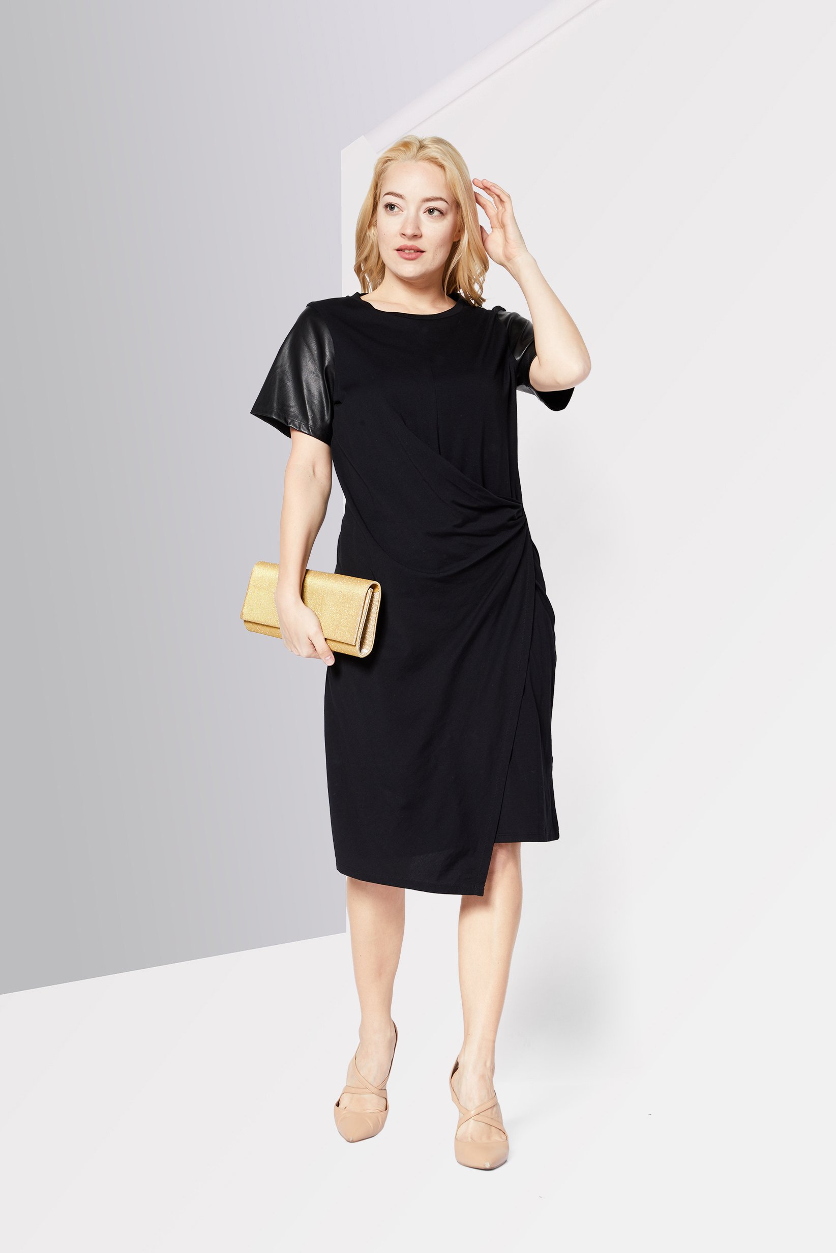 Women Solid Wrap Front Mini Dress, Black