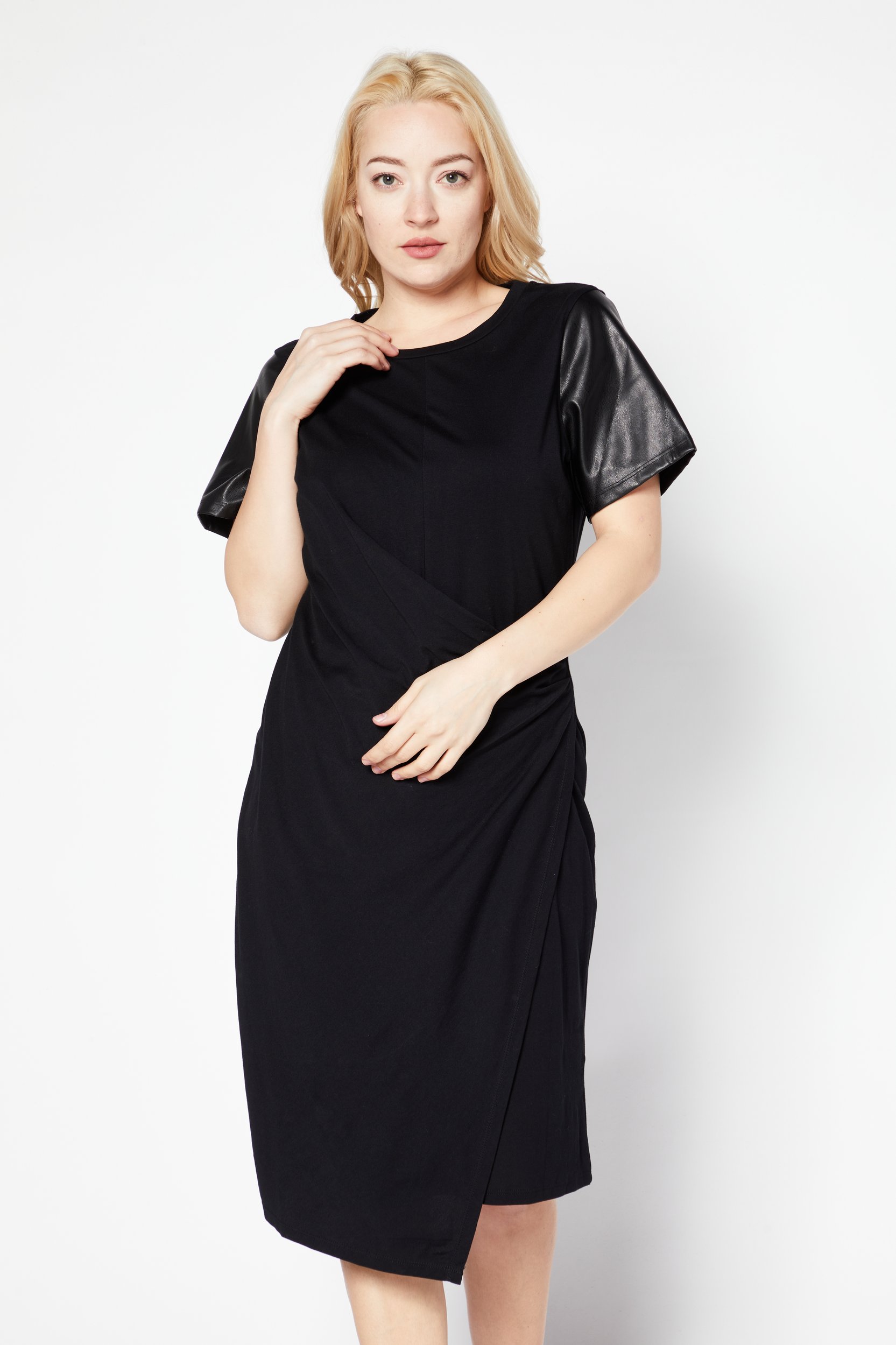 Women Solid Wrap Front Mini Dress, Black