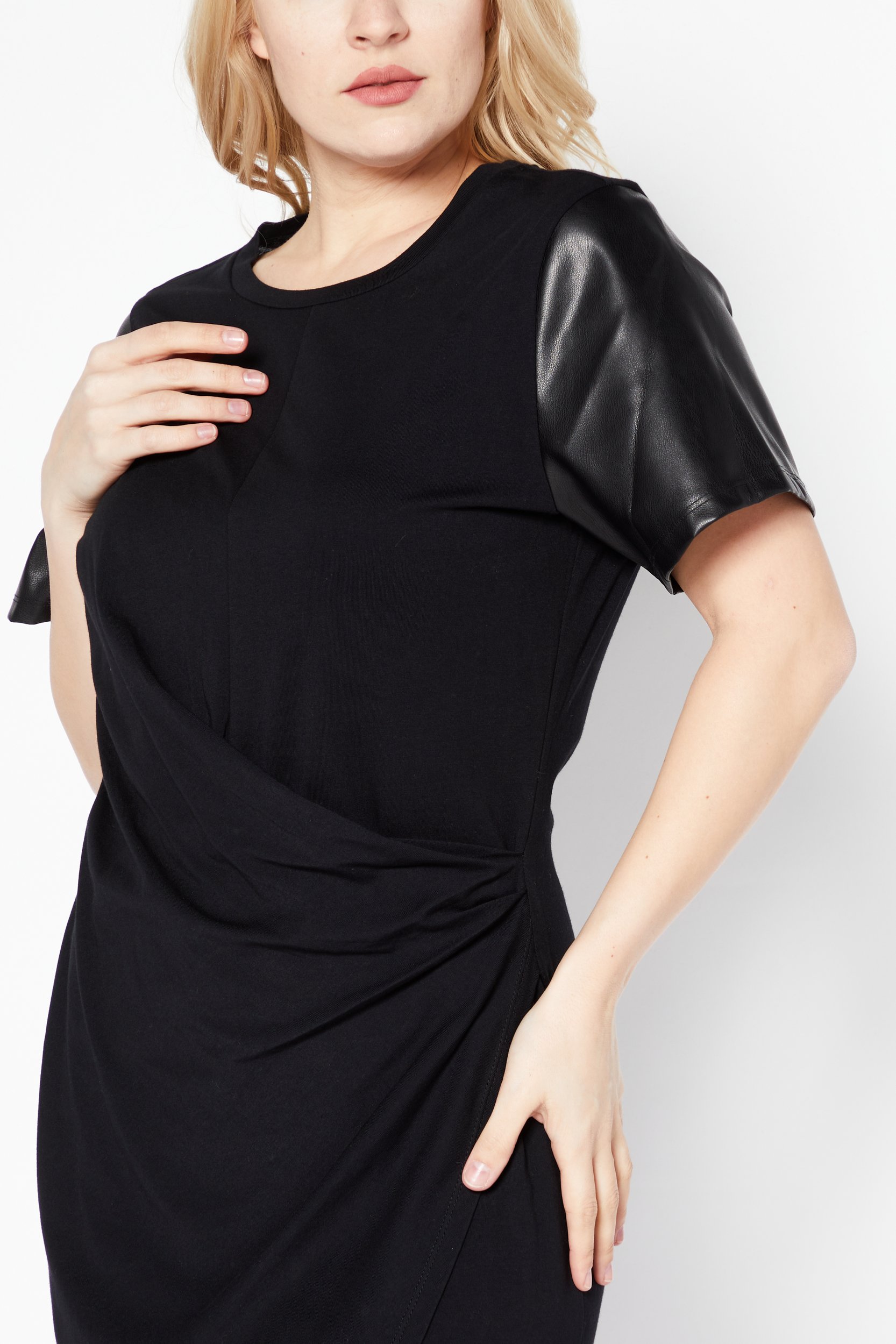Women Solid Wrap Front Mini Dress, Black