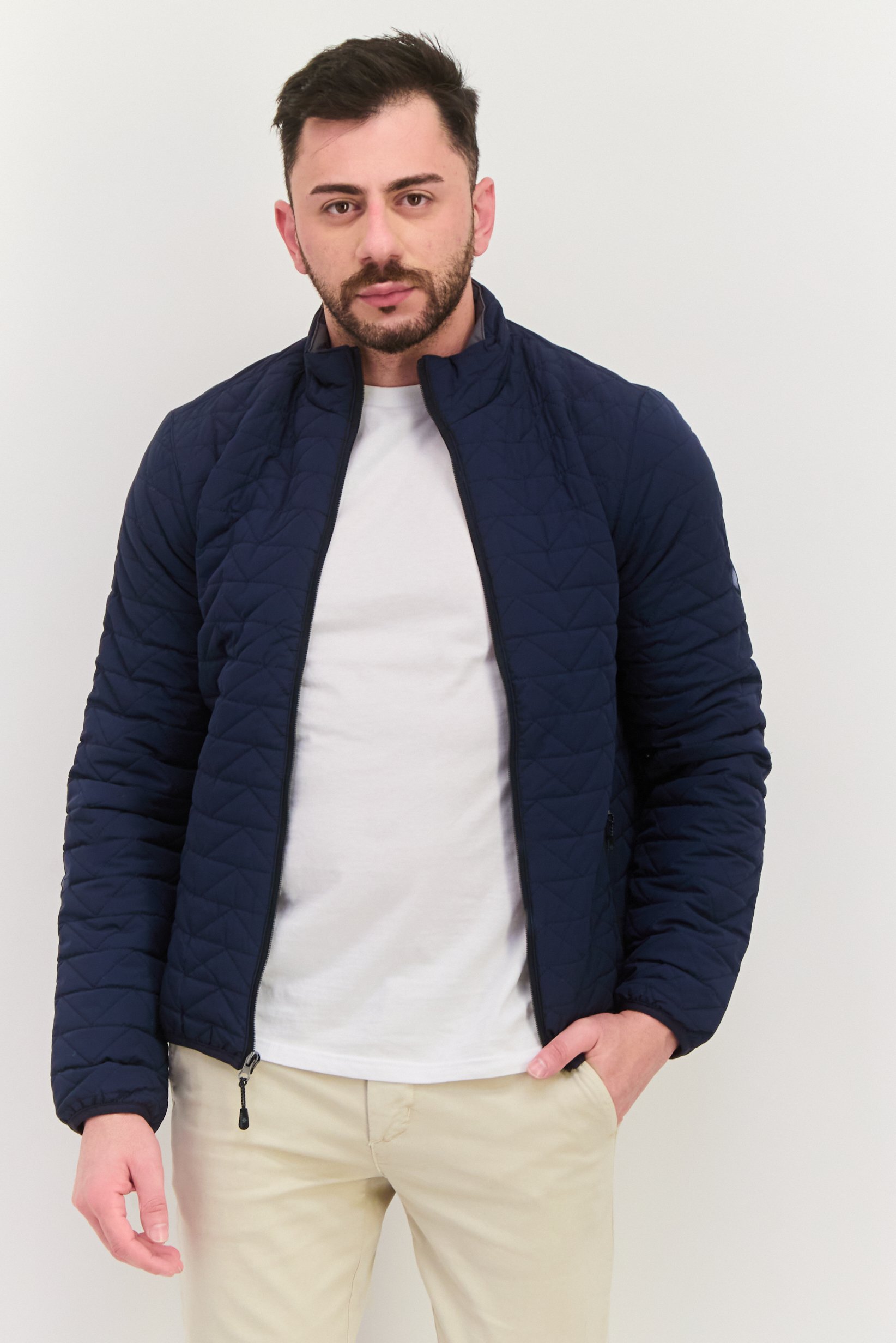 Men Quilted Puffer Jacket, Dark Navy