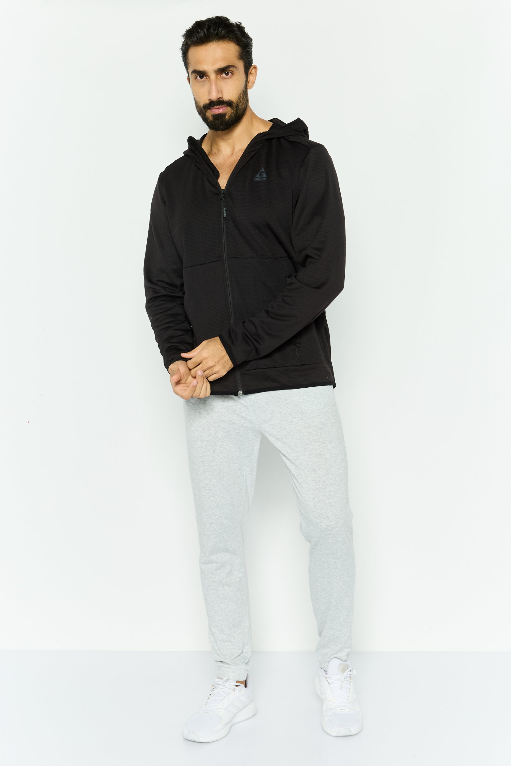 Men Brand Logo Long Sleeves Hooded Sweatshirt, Black
