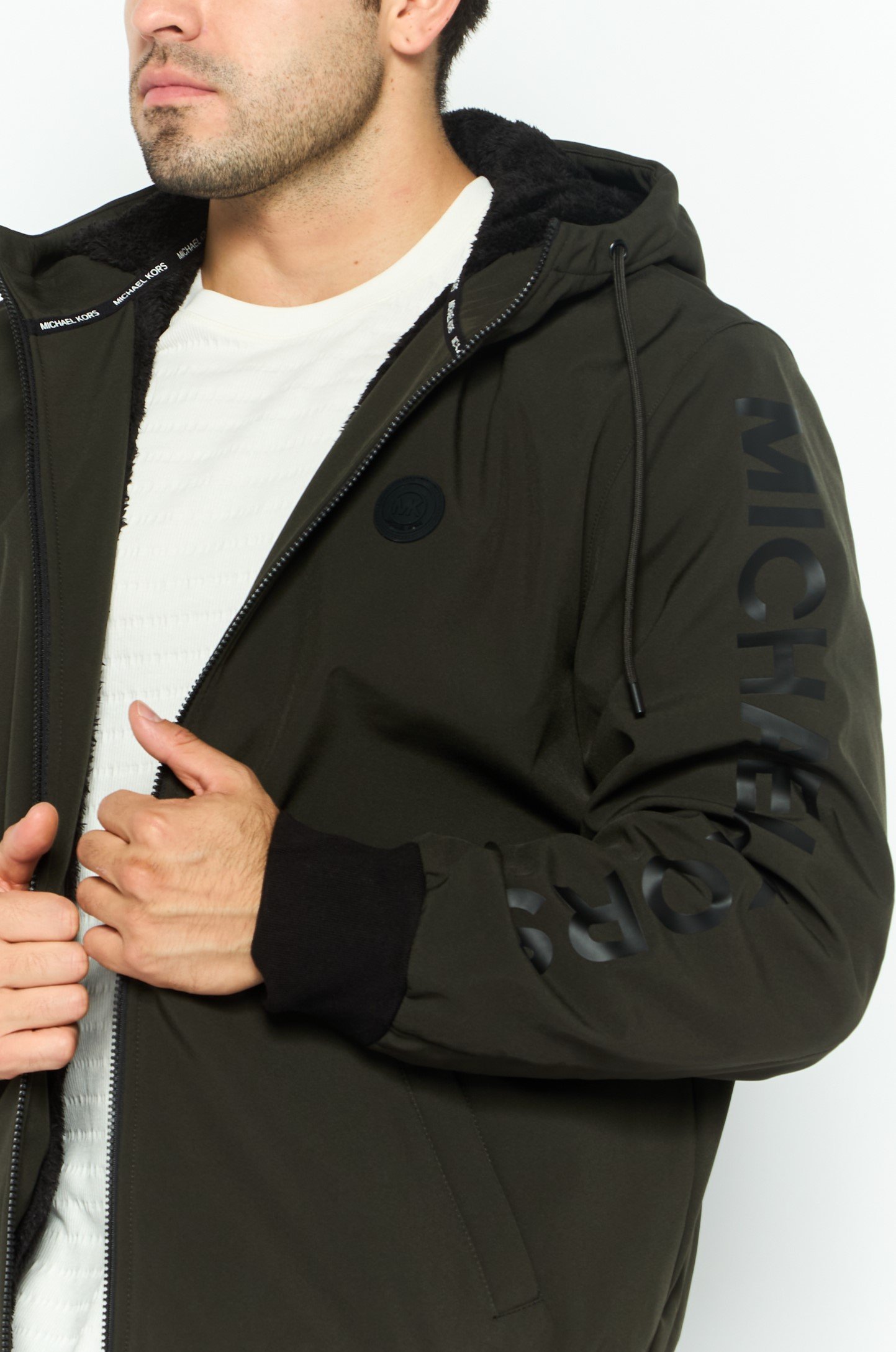 Men Brand Logo Hooded Parka Jacket, Olive