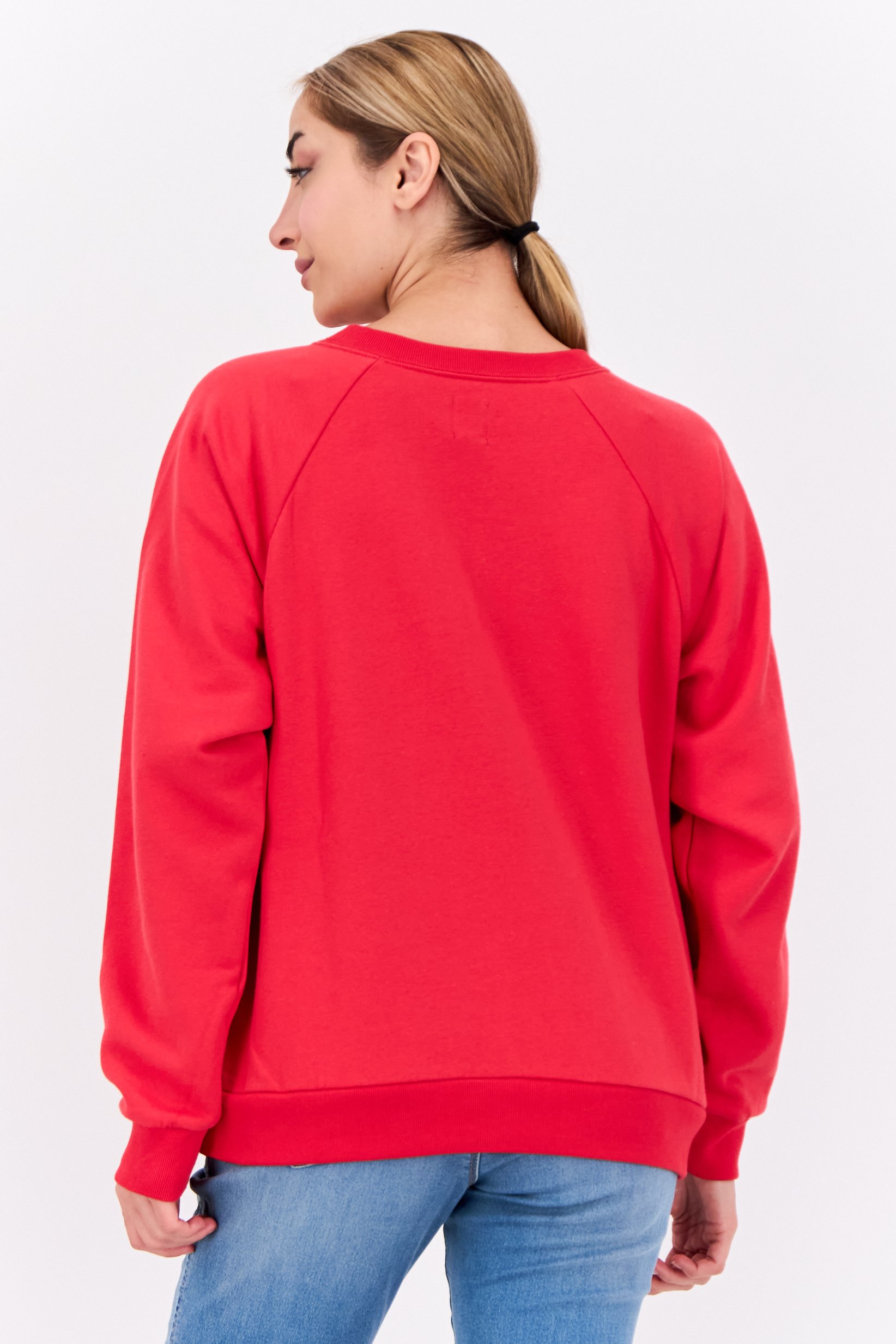 Women Crew Neck Long Sleeves Solid Sweatshirt, Red