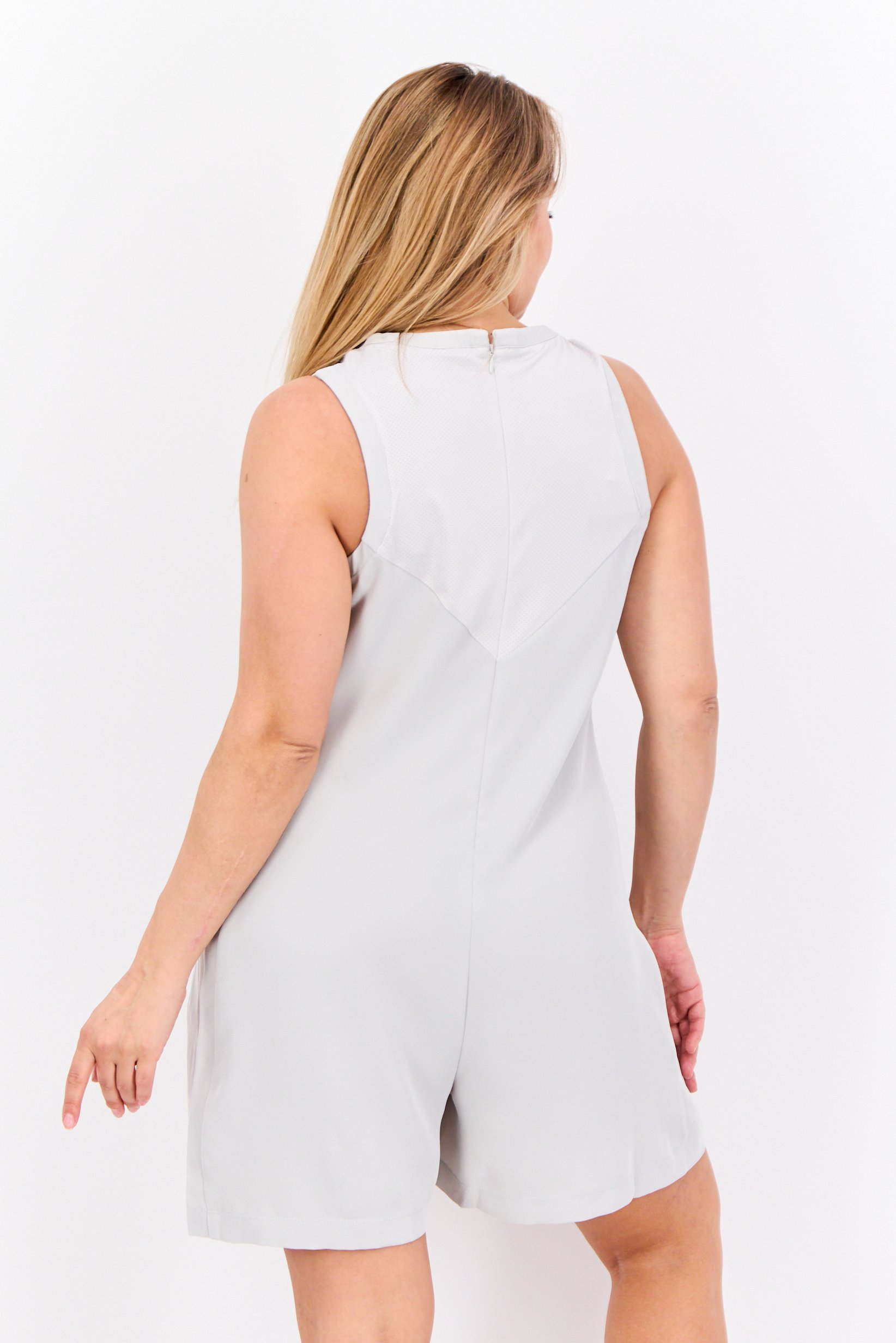 Women Embroidered Logo Sleeveless Playsuits, Light Grey
