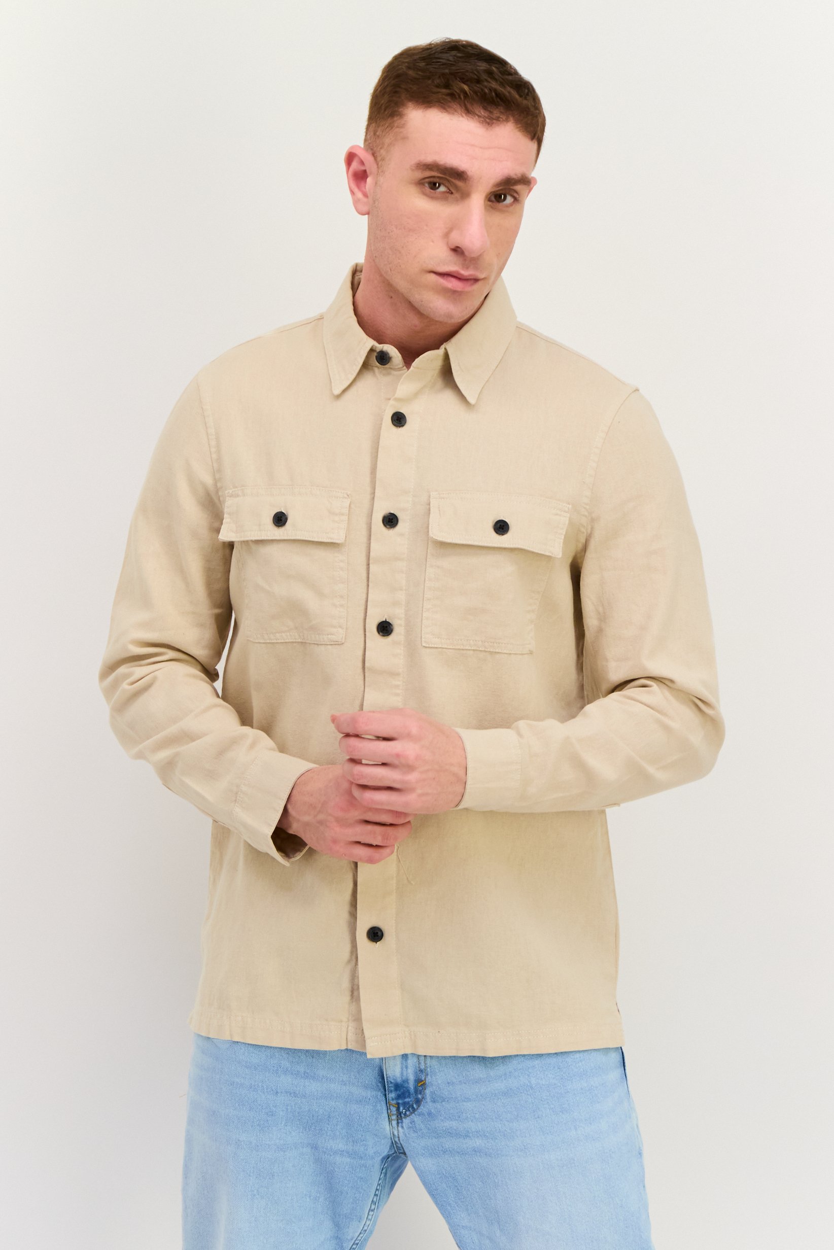 Buy Threadbare Men Regular Fit Solid Long Sleeves Casual Shirt, Beige ...