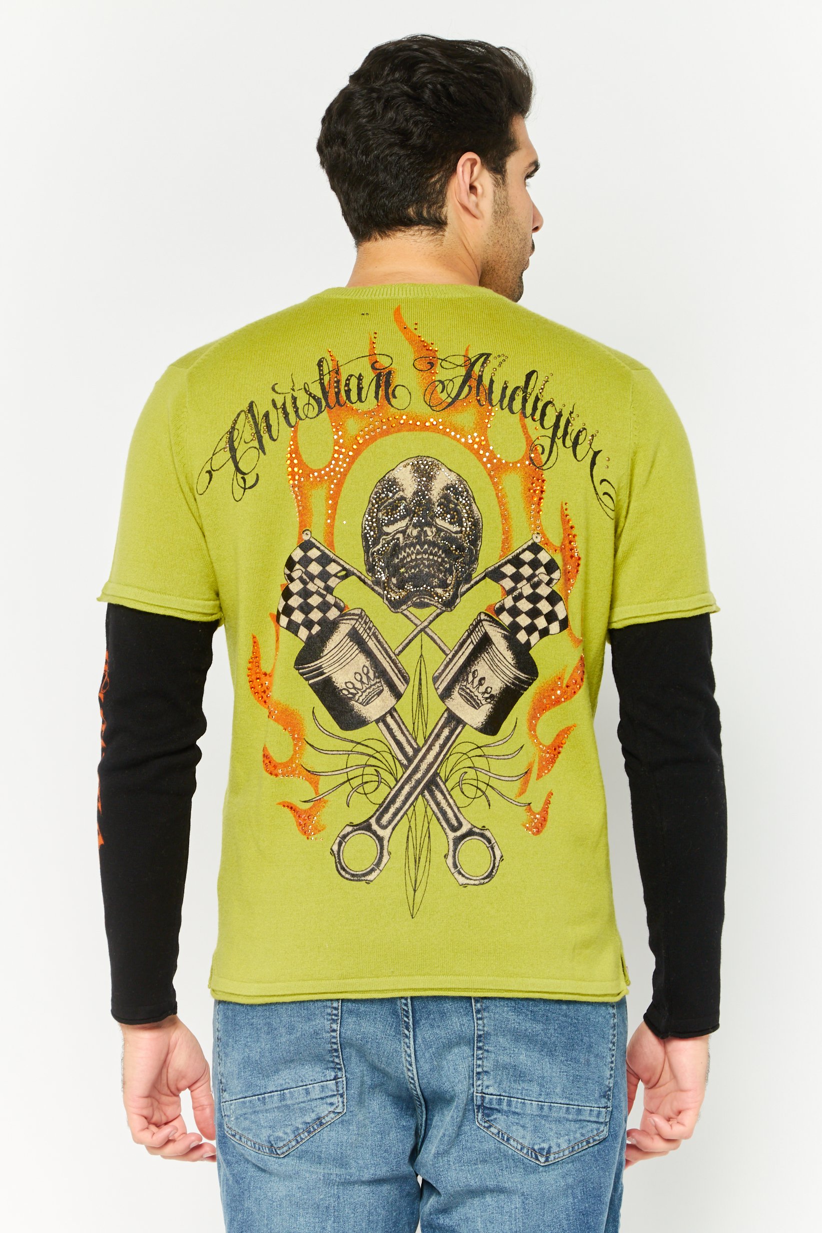 Men Round Neck Brand Logo Long Sleeve Sweater, Green