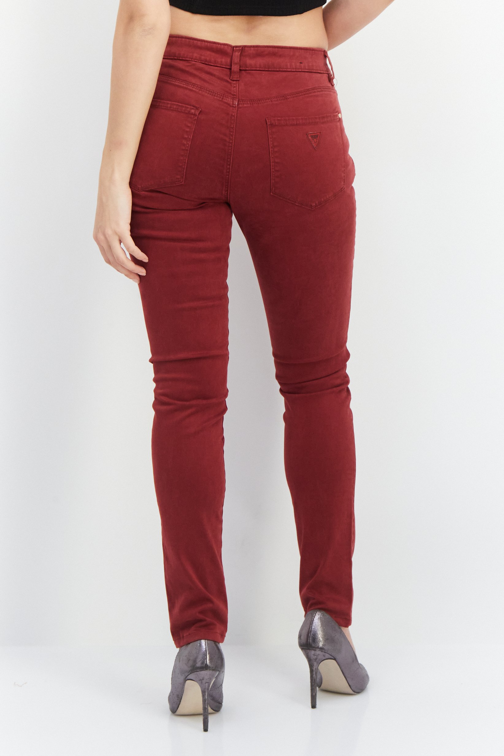 Women Skinny Fit Plain Jeans, Maroon