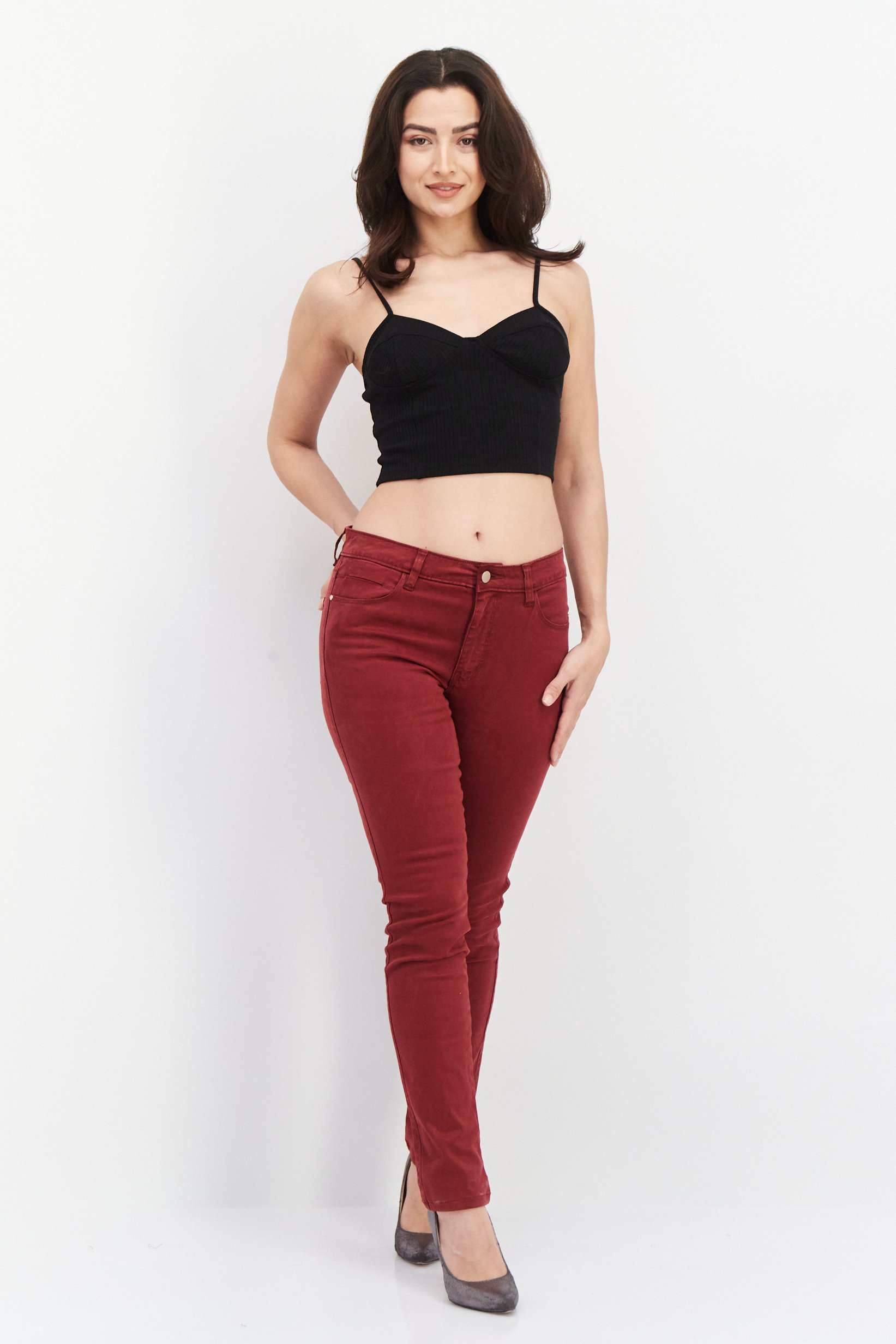 Women Skinny Fit Plain Jeans, Maroon