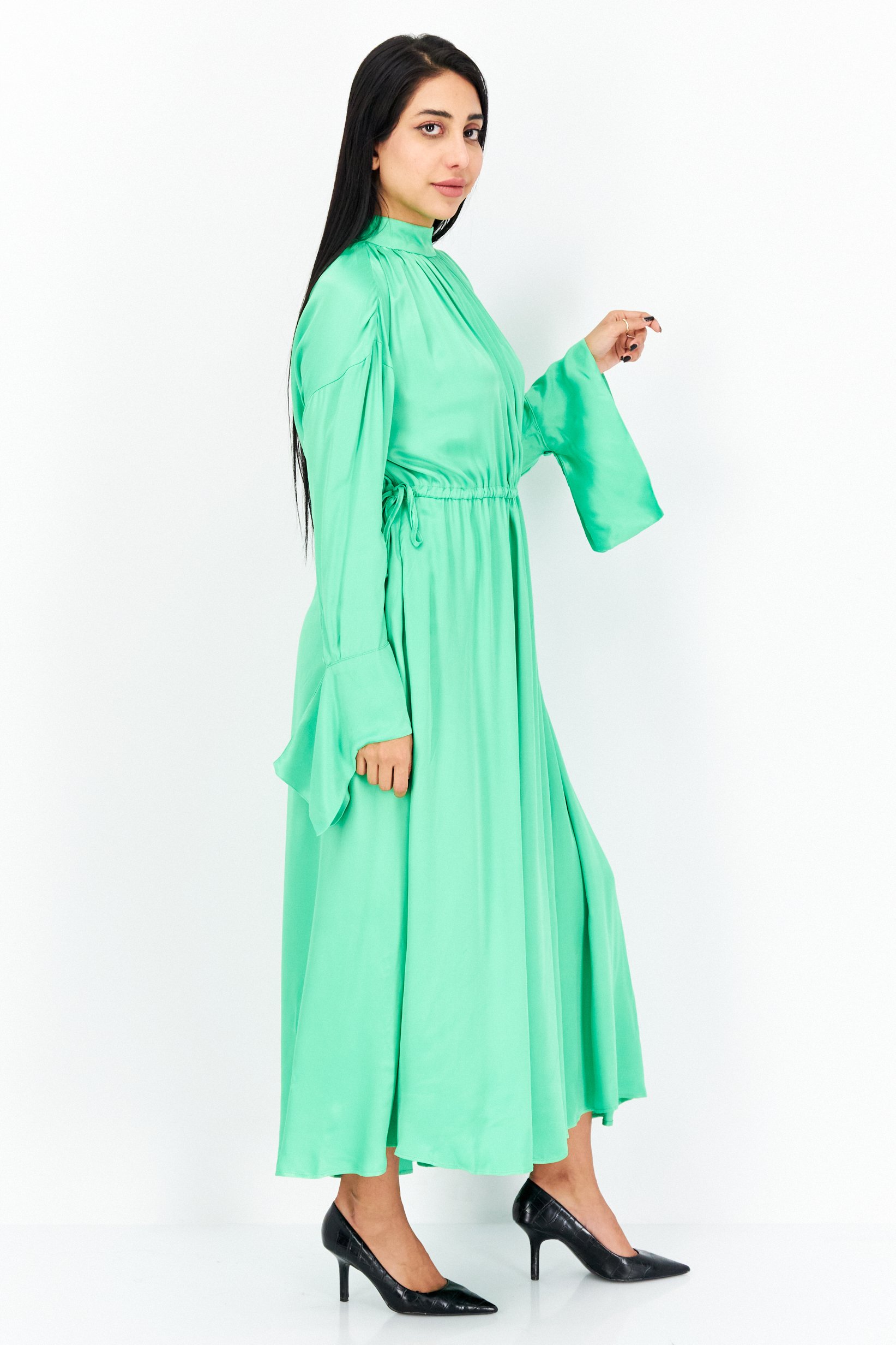Asos Design Women Oversized Solid Drawstring Detail Maxi Dress, Green