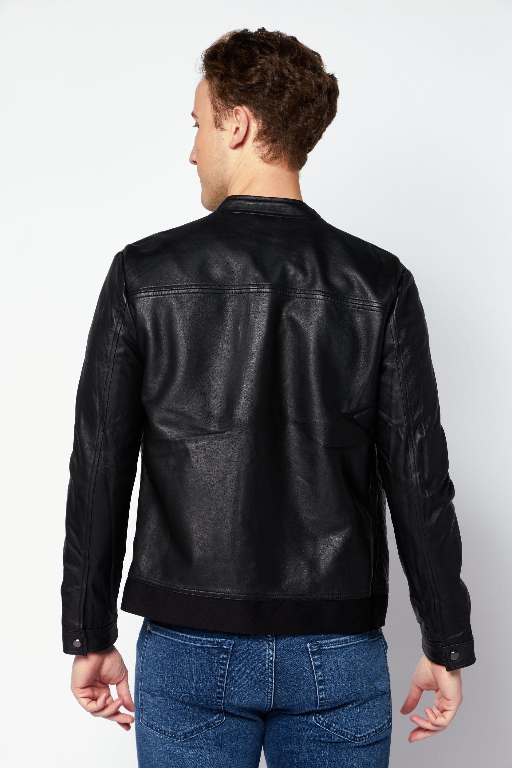 Buy Selected Men Textured Motorcycle Jacket, Black Online | Brands For Less