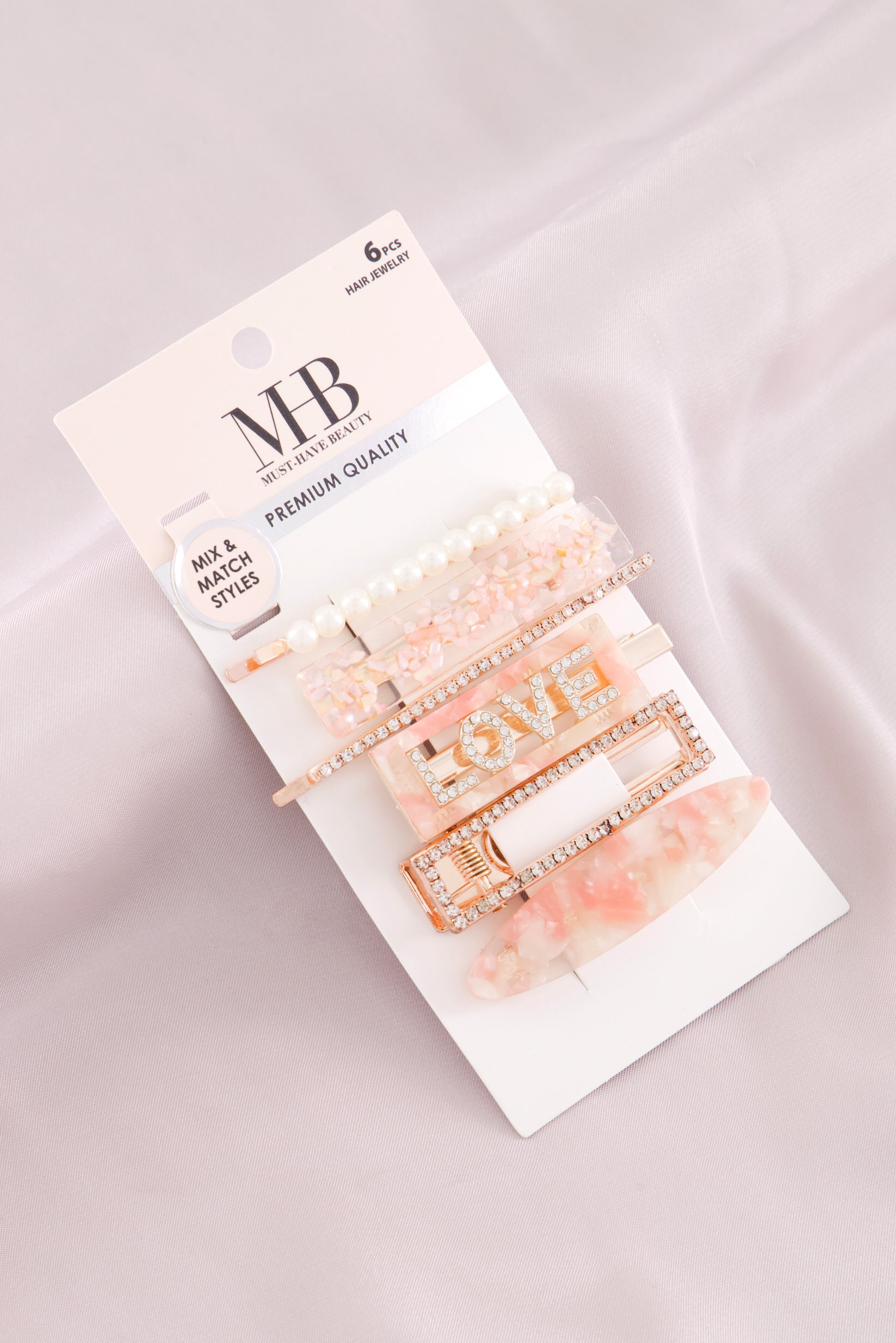 6 Piece Rhinestone And Pearl Bobby Pin Set, Pink/Gold