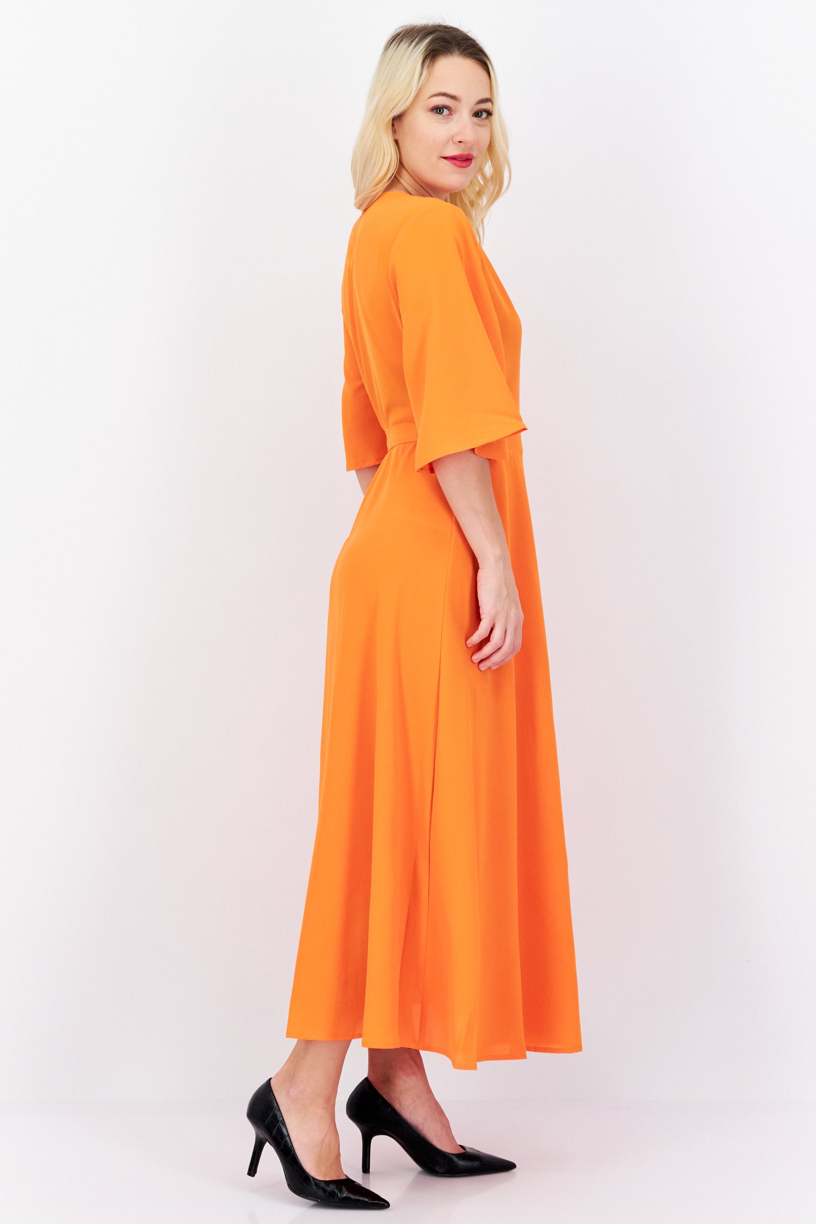 Women Plain Maxi Dress, Orange