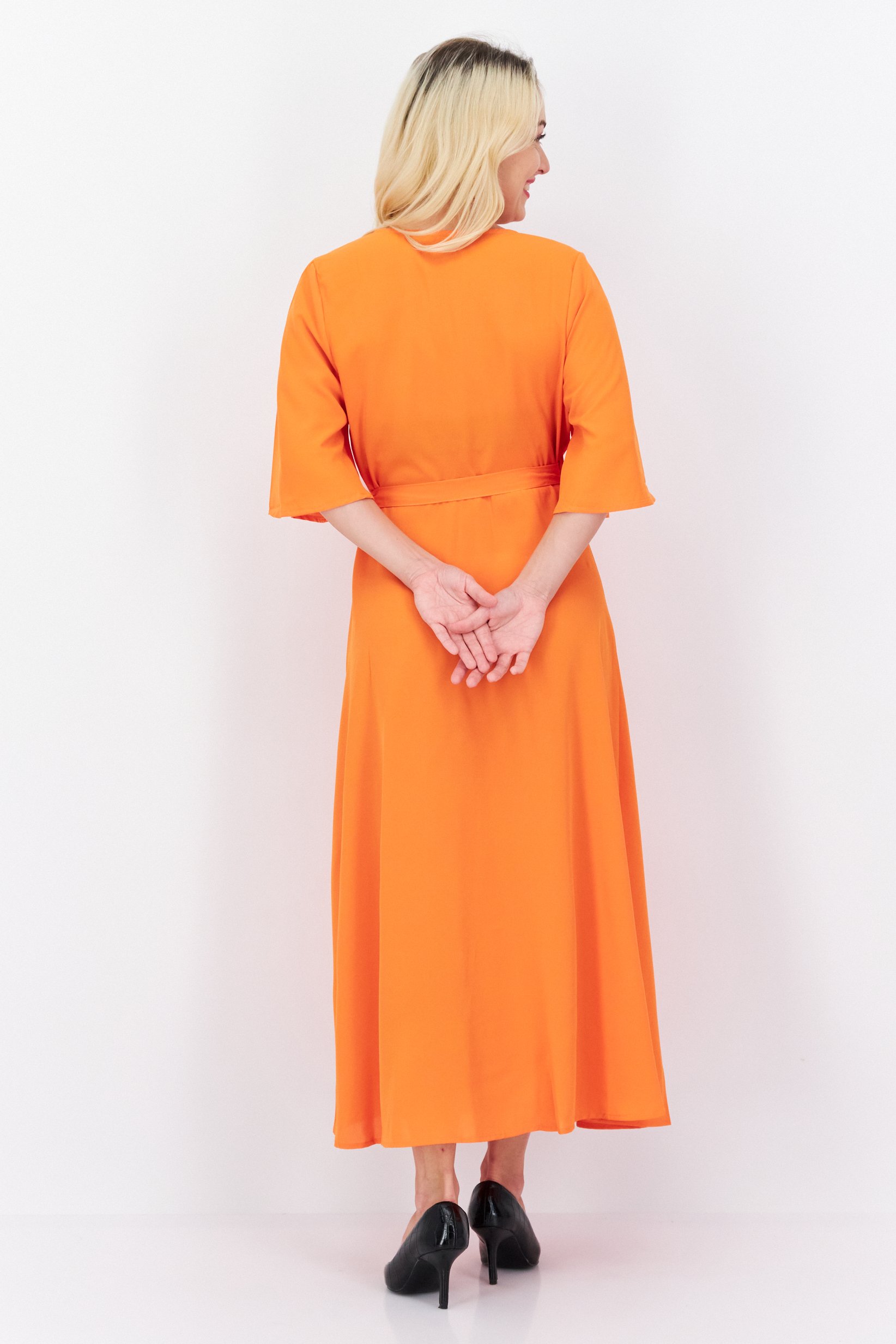 Women Plain Maxi Dress, Orange