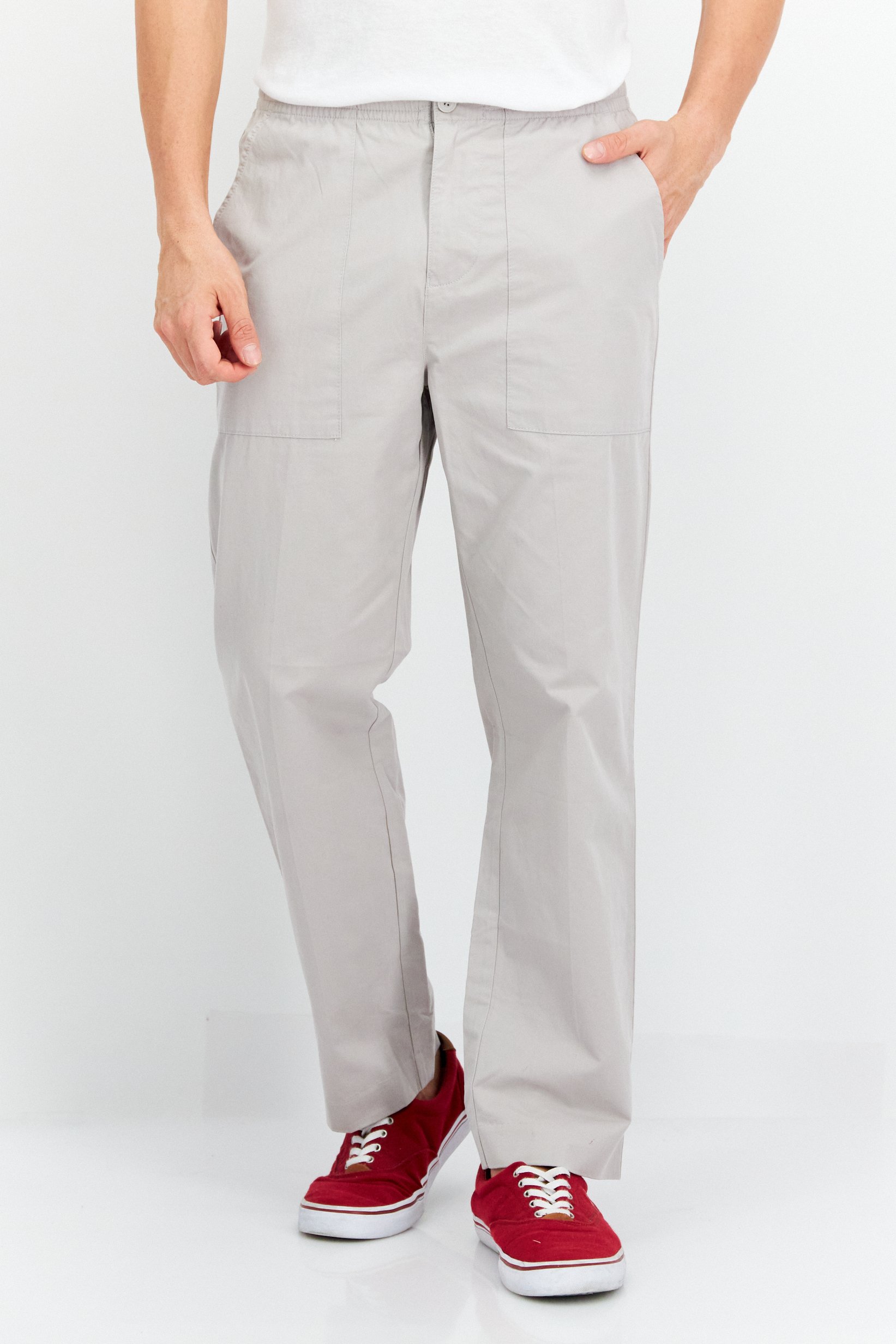 Men Regular Fit Plain Chino Pants, Grey