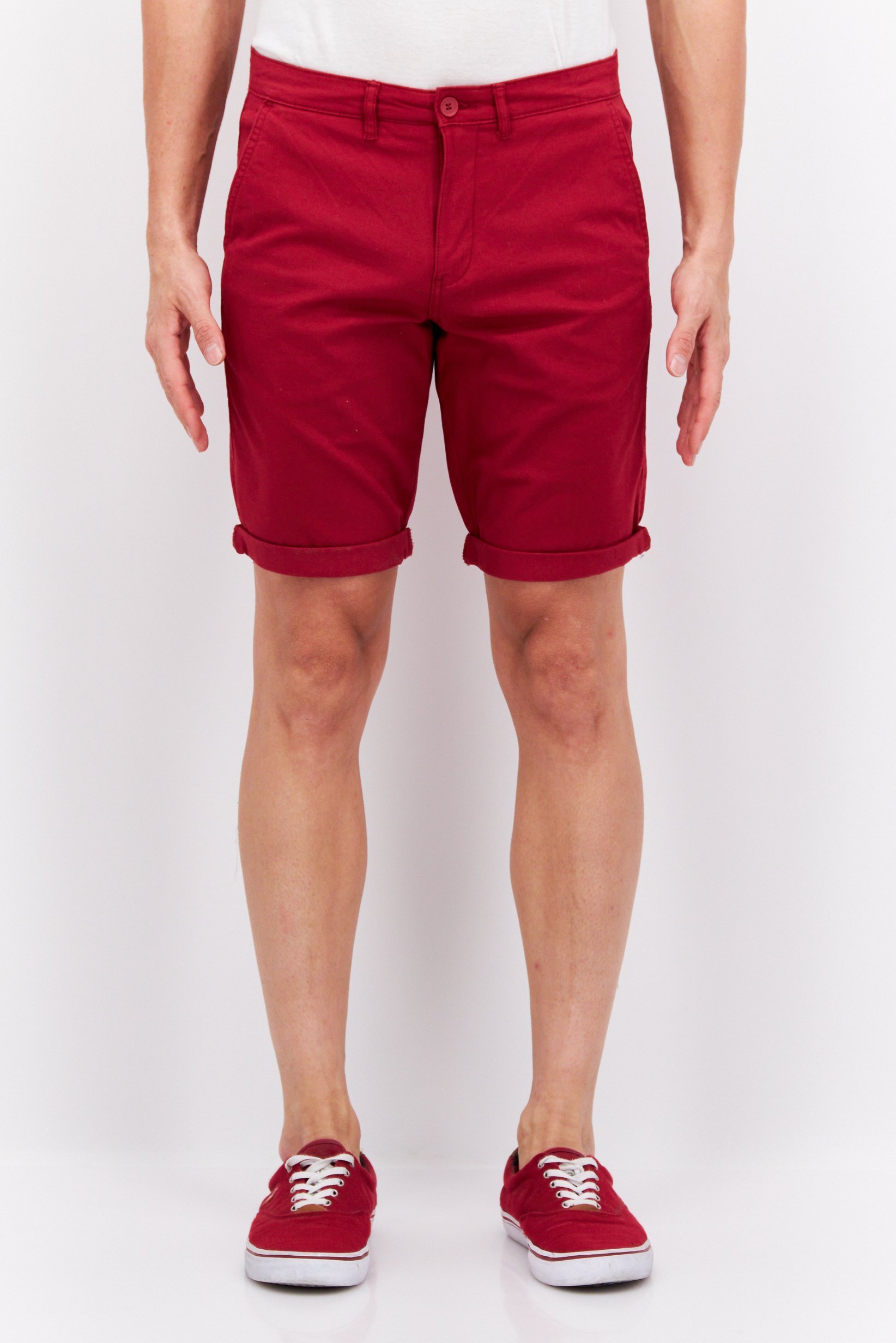 Men Regular Fit Solid Basic Shorts, Dark Red