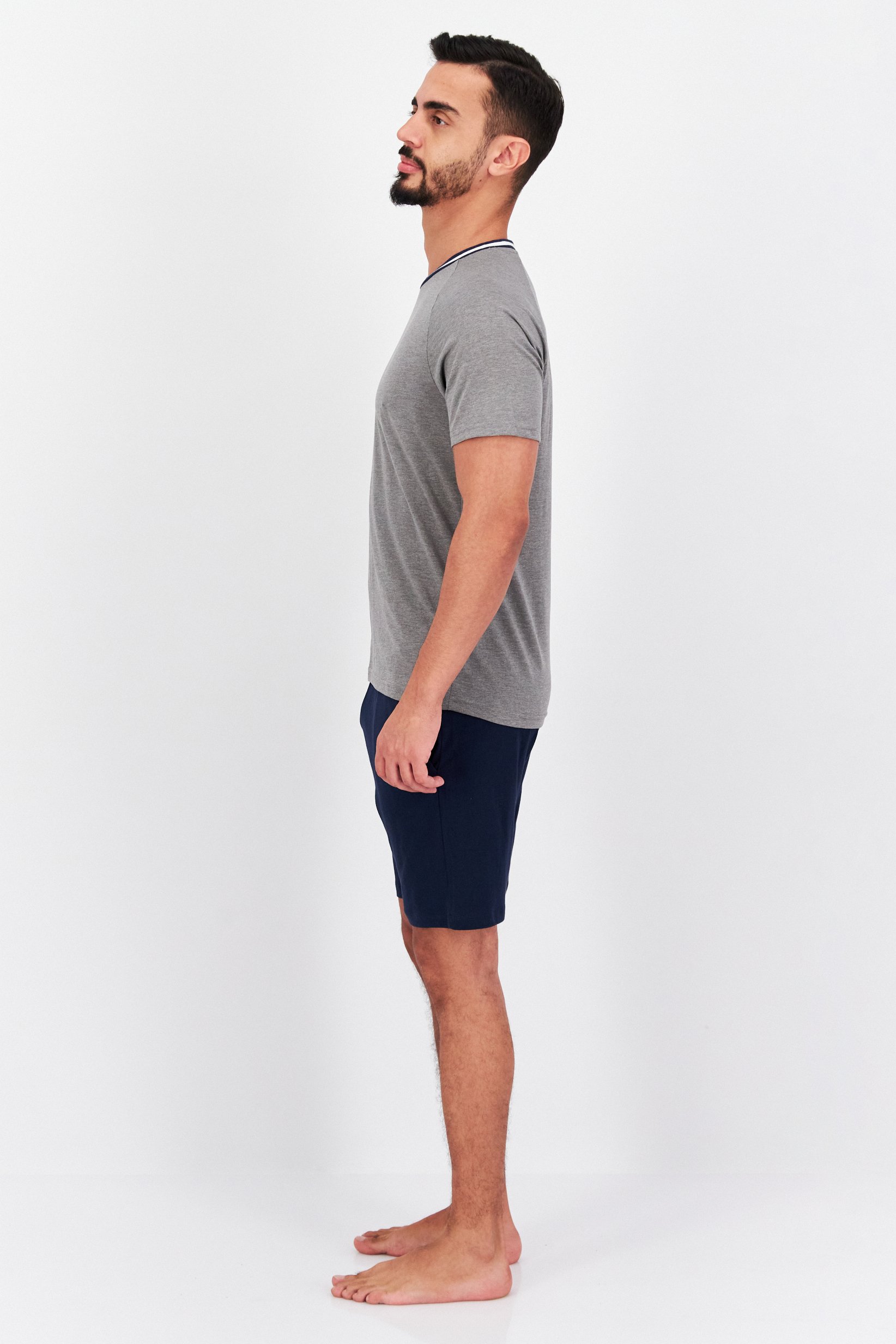 Men 2 Pcs Heather Top And Bottom Pajama Set, Grey/Navy