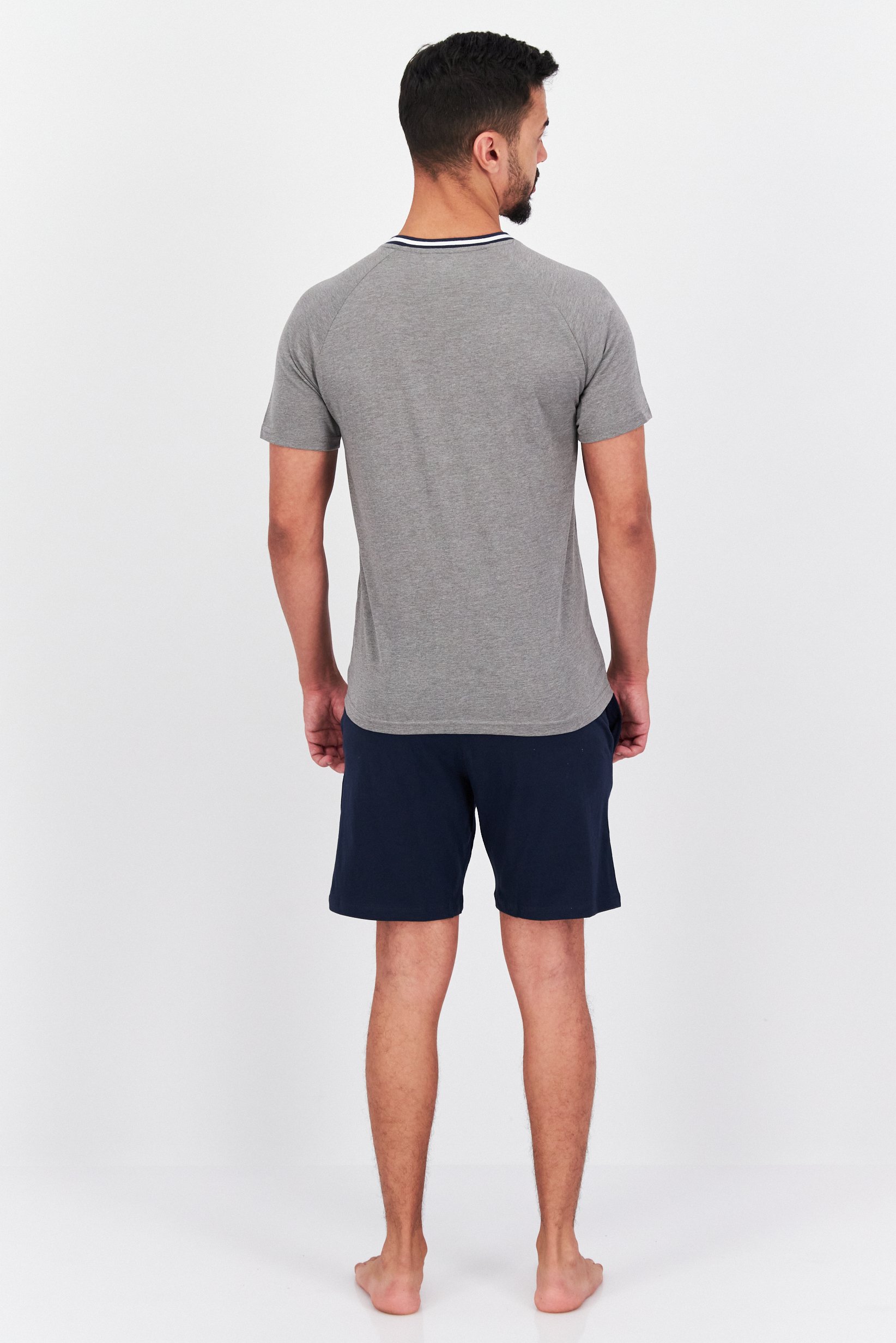Men 2 Pcs Heather Top And Bottom Pajama Set, Grey/Navy