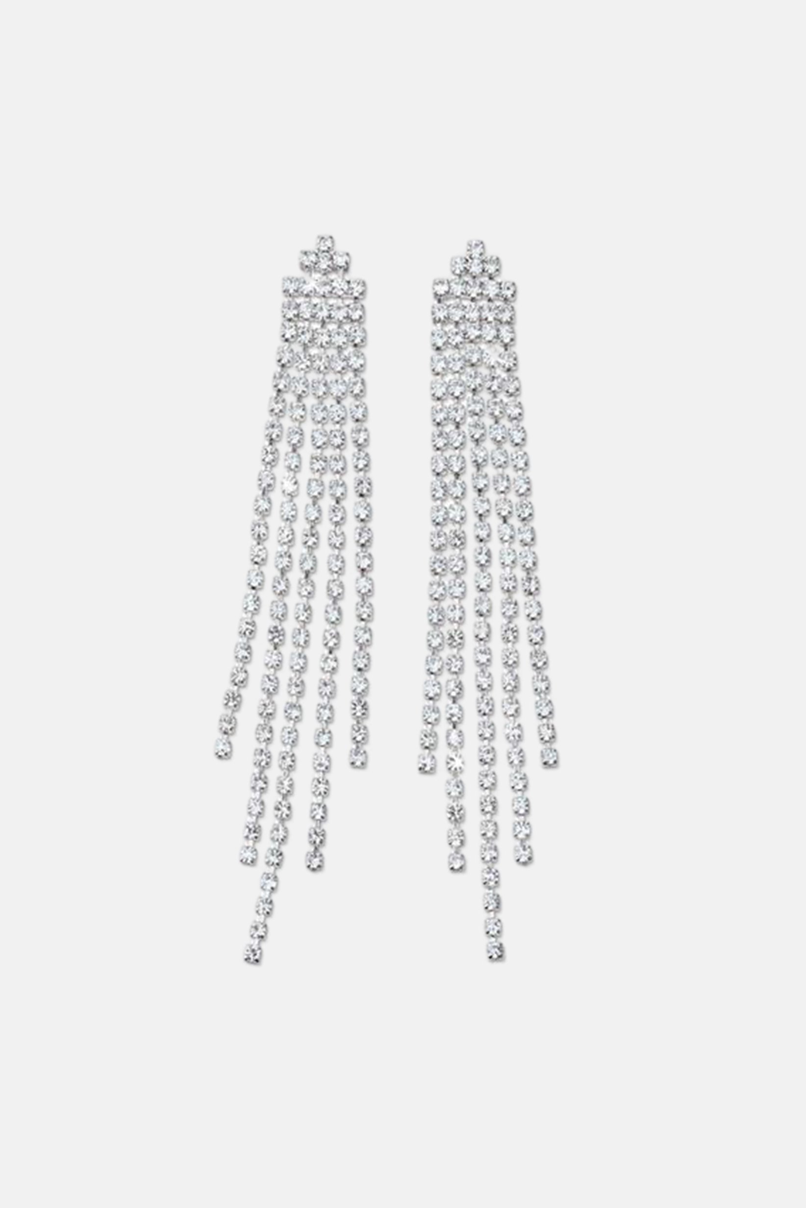 Women 1 Pair Sparkle Fringes Earrings, Silver