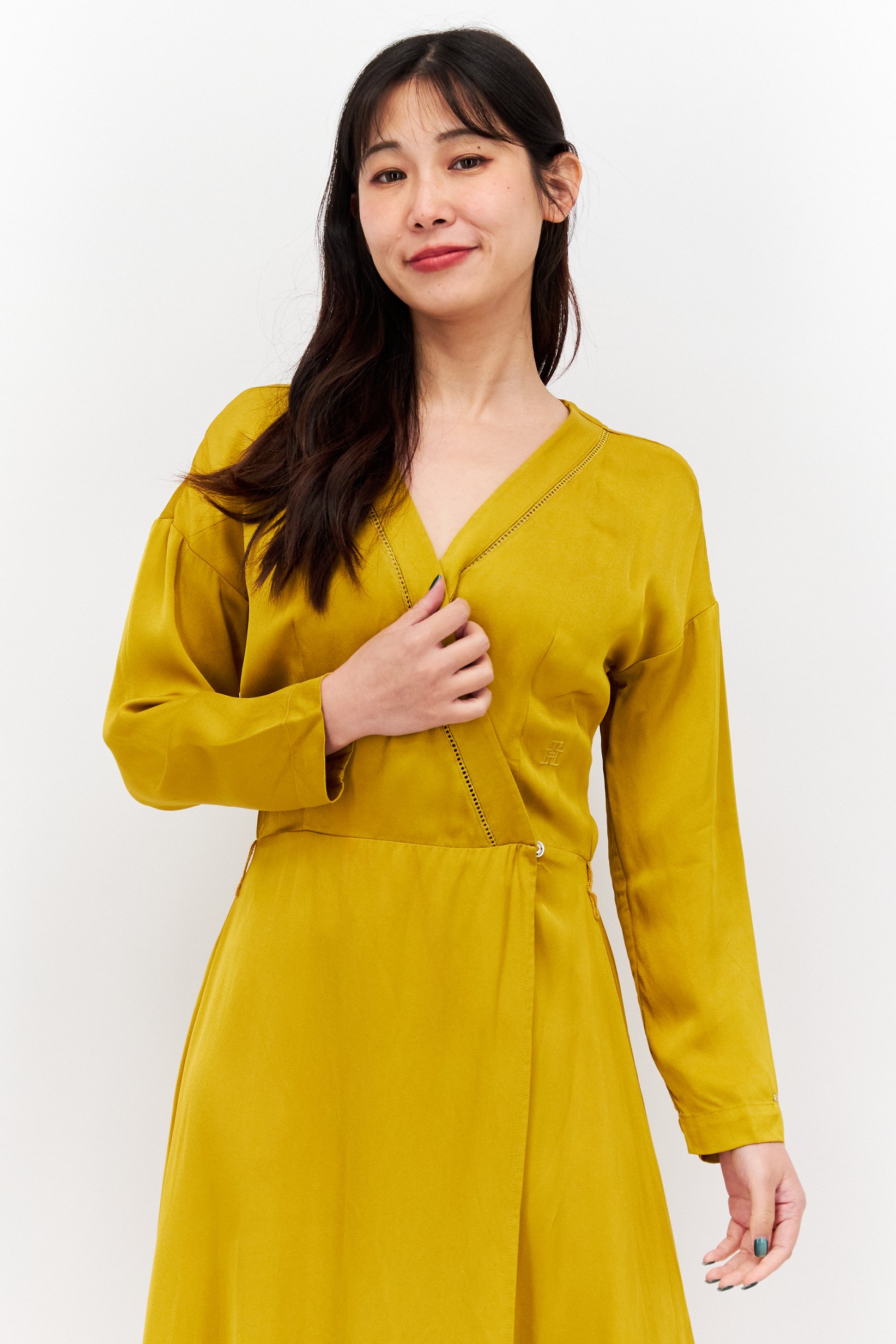 Women Solid A-Line Dress, Mustard