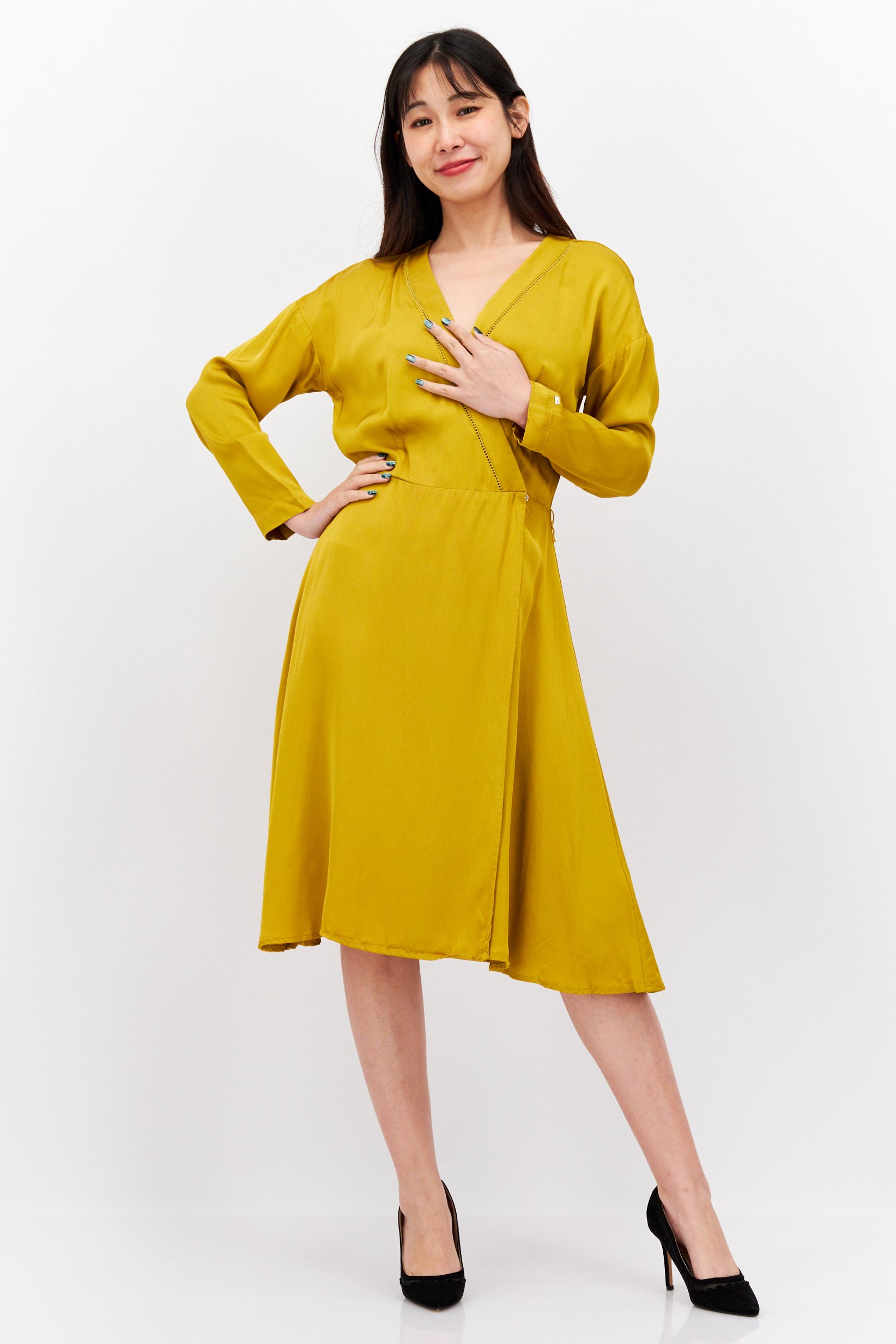 Women Solid A-Line Dress, Mustard
