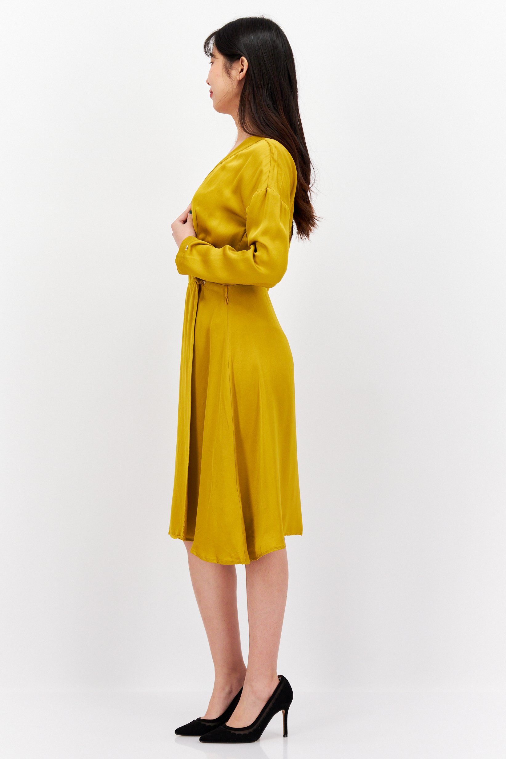 Women Solid A-Line Dress, Mustard