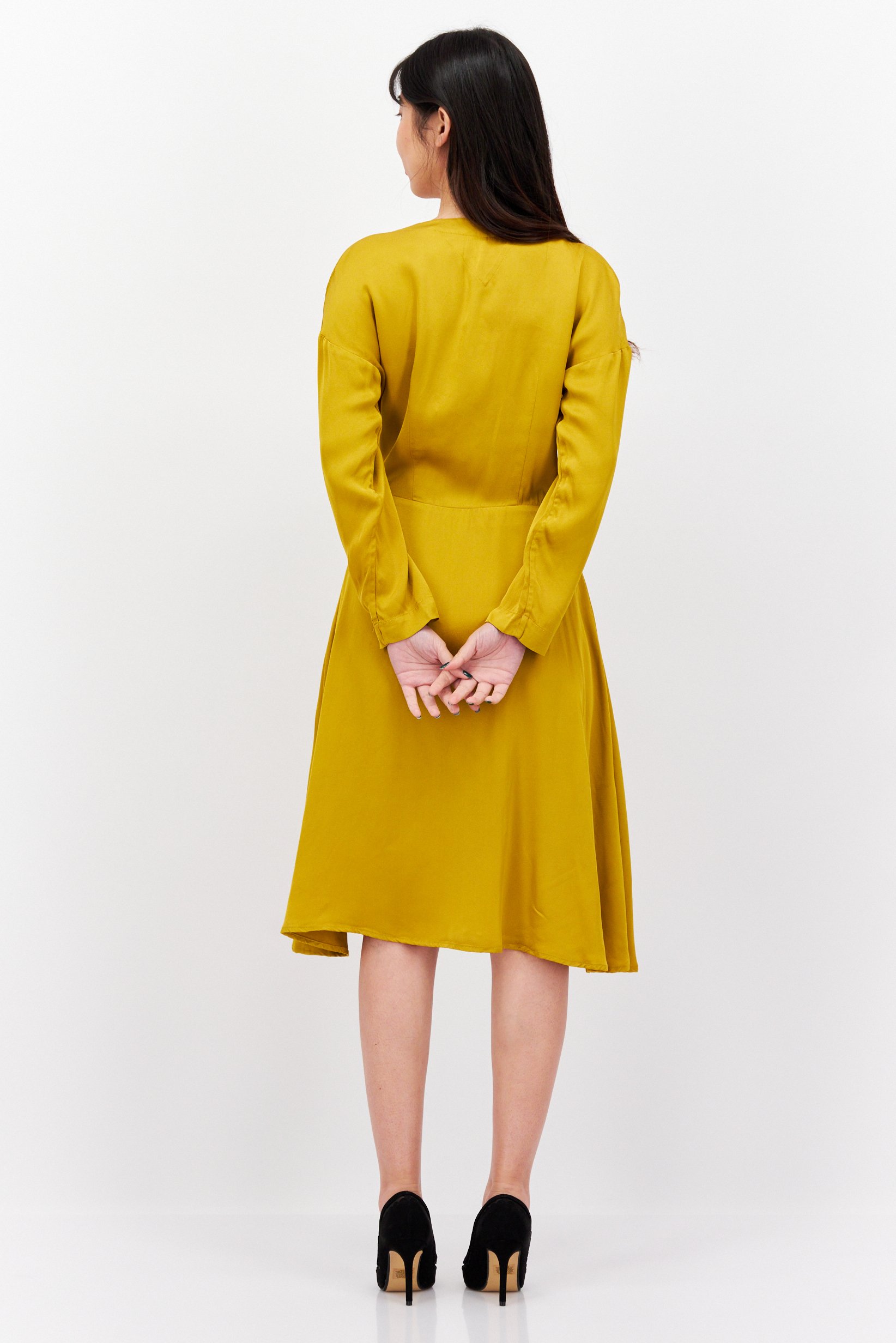 Women Solid A-Line Dress, Mustard