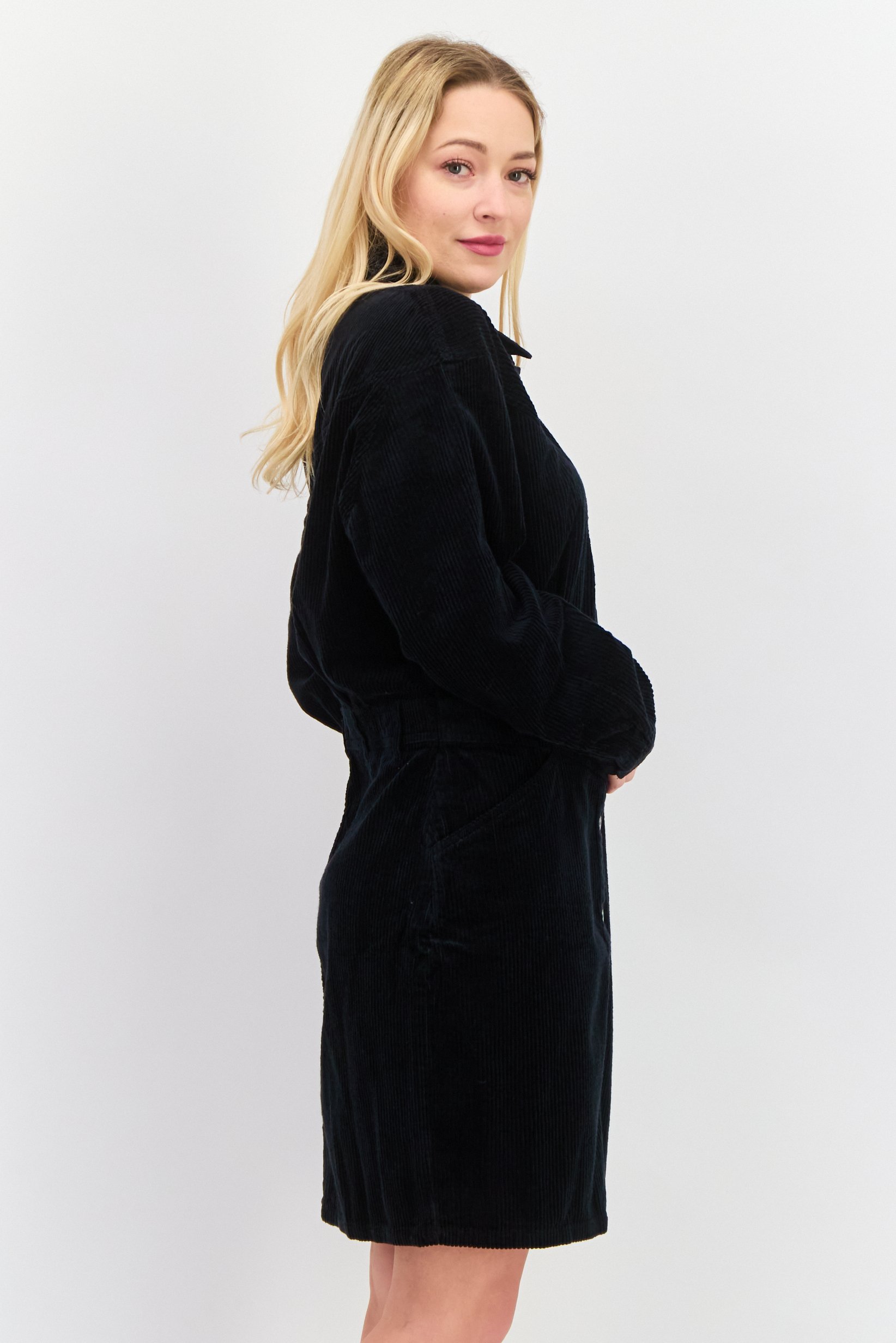Women Corduroy Mini Dress, Black