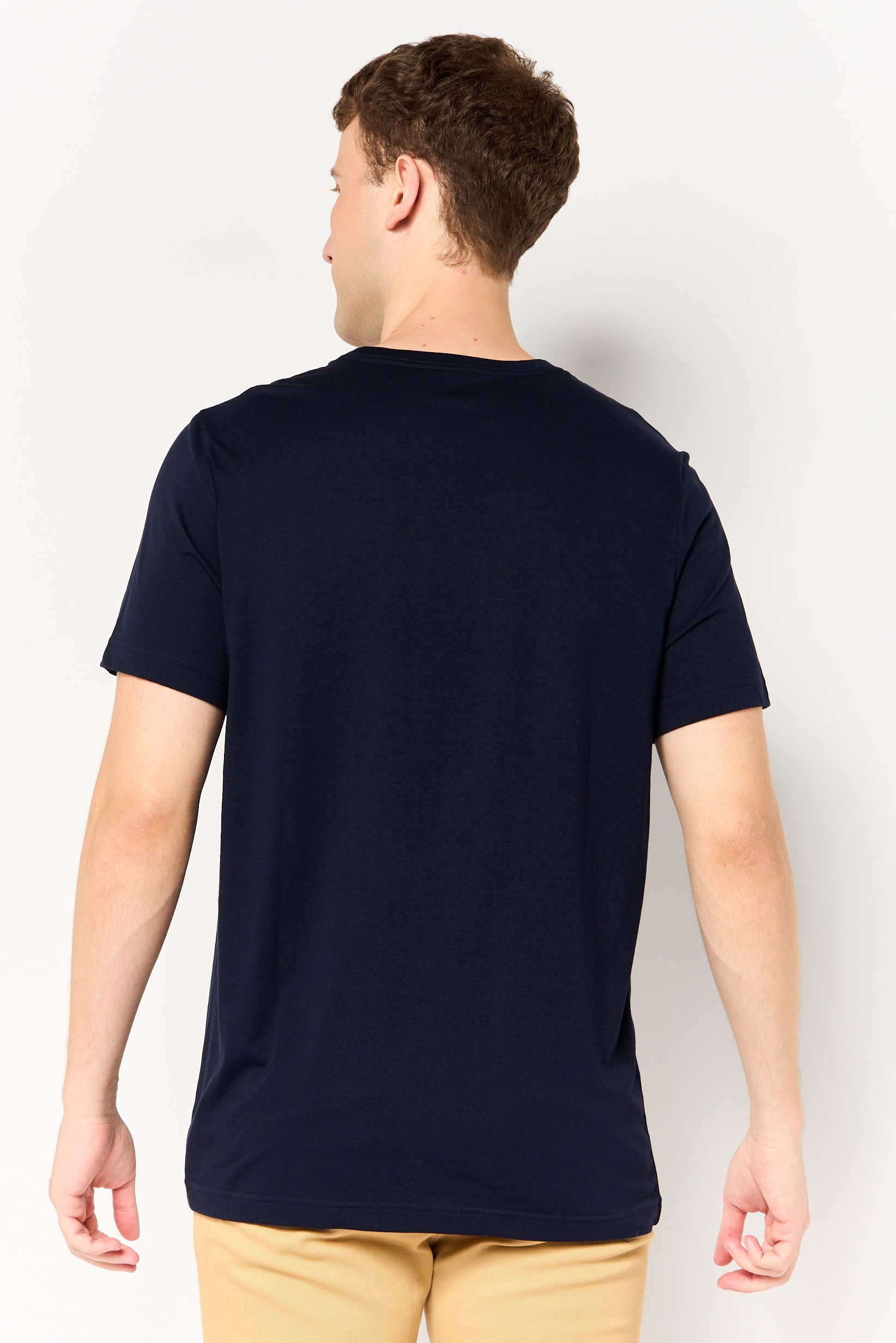 Men Crew Neck Short Sleeve Brand Logo T-Shirt, Navy