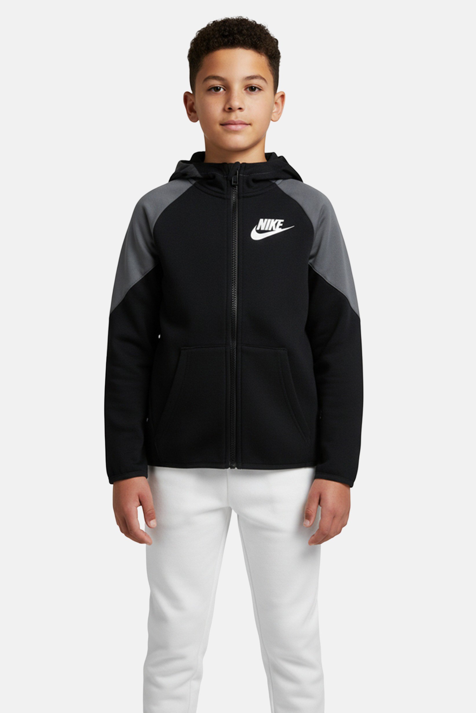 Kids Boy Sportswear Fit Long Sleeve Outdoor Full Zip Sweatshirt, Black