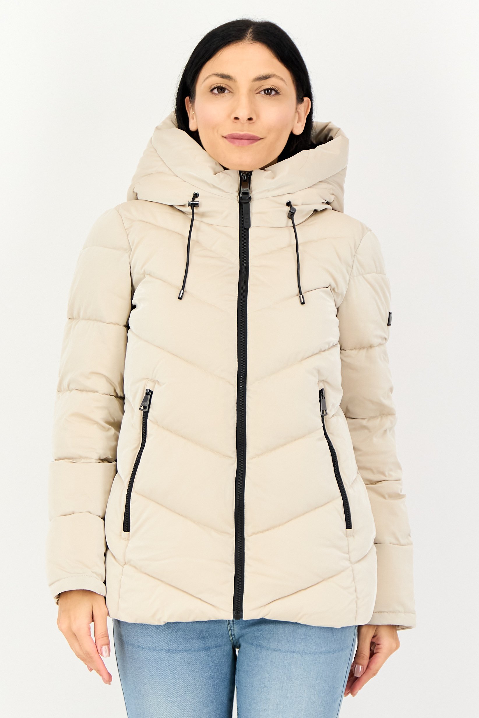 Women Quilted Puffer Jacket, Dark Beige