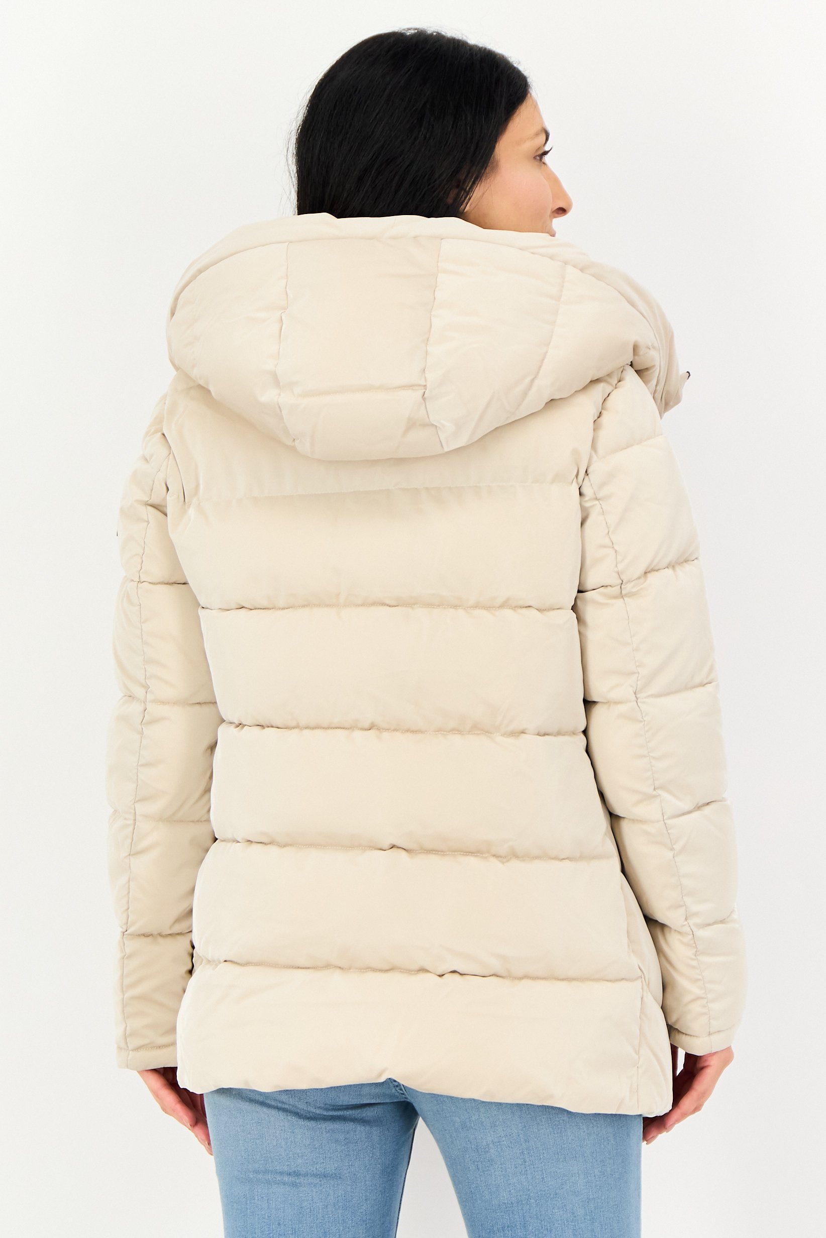 Women Quilted Puffer Jacket, Dark Beige