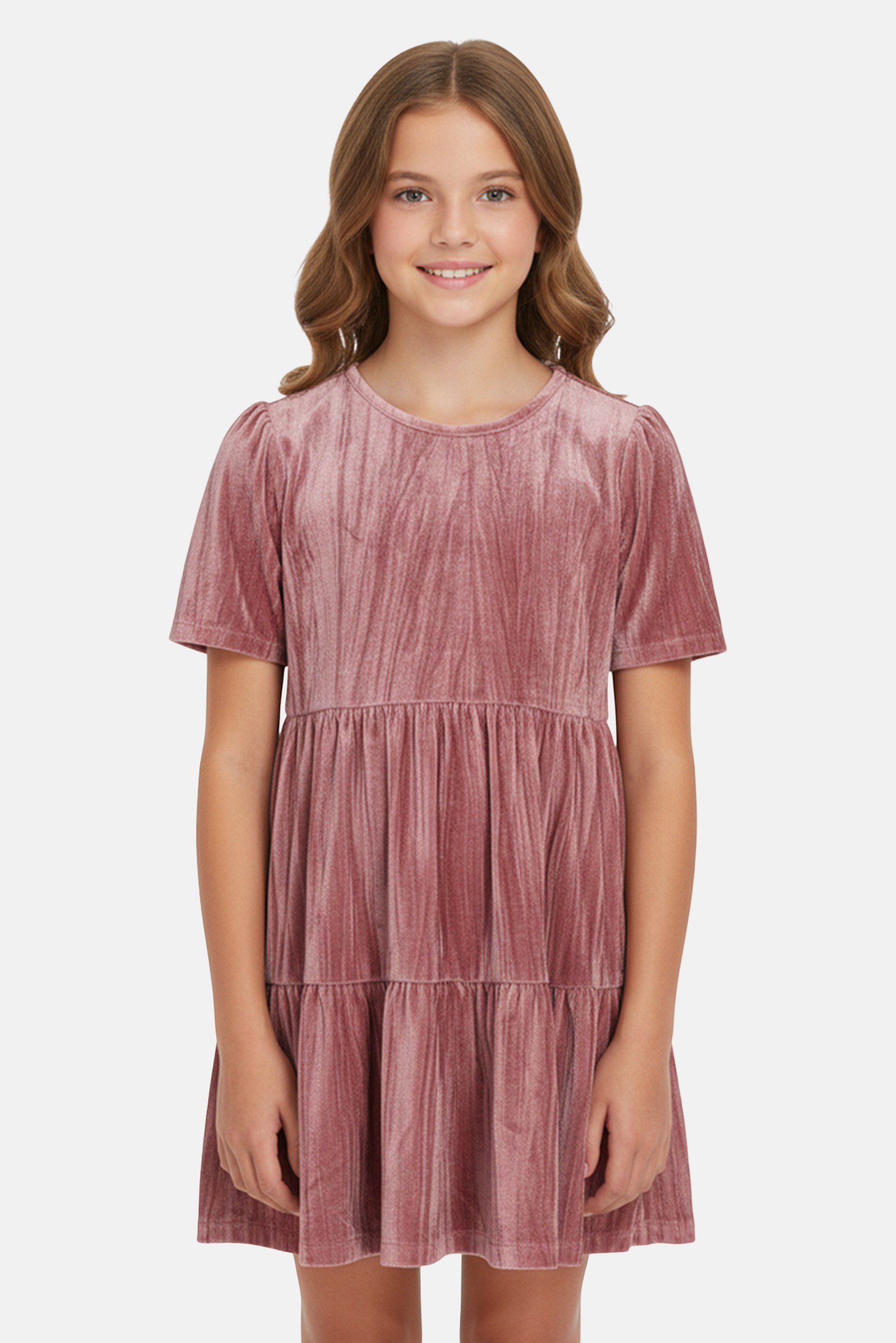 Kids Girl Plain Velvet Dress, Mauve