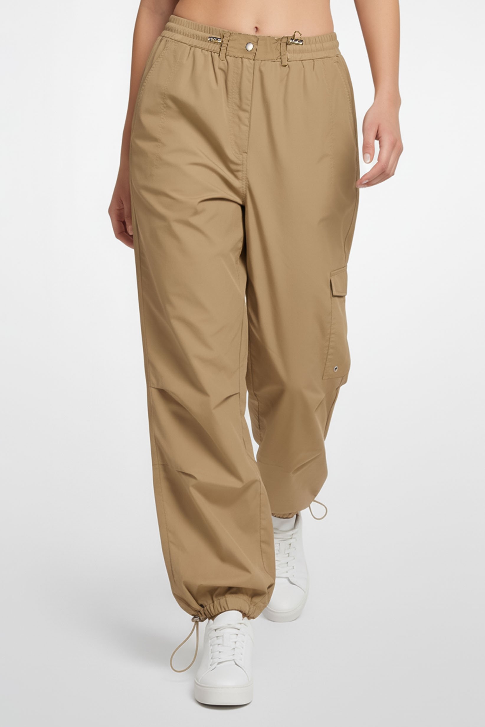 Women Regular Fit Plain Track Pants, Beige