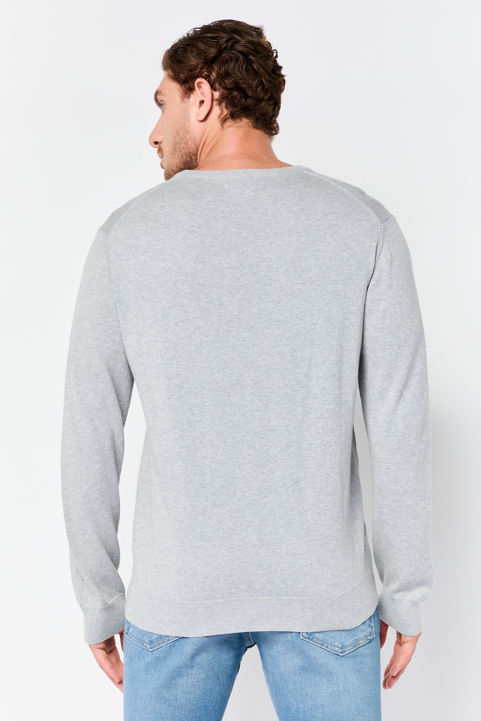 Men Crew Neck Embroidered Logo Sweater, Light Grey