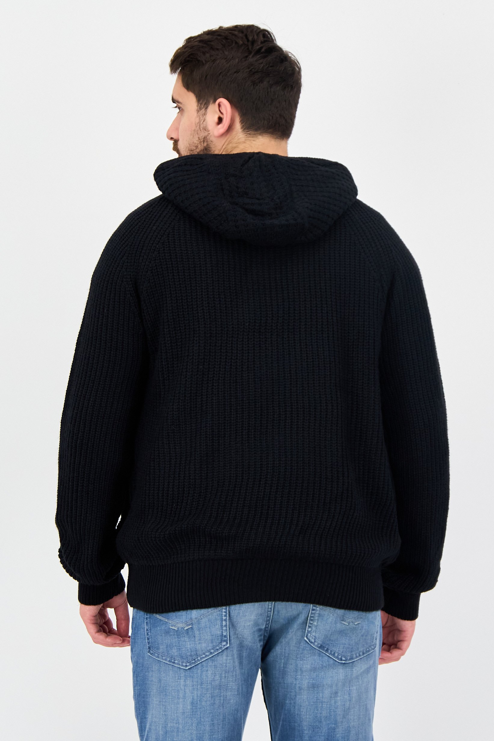 Buy Threadbare Men Solid Knitted Long Sleeve Full Zip Hoodie, Navy ...